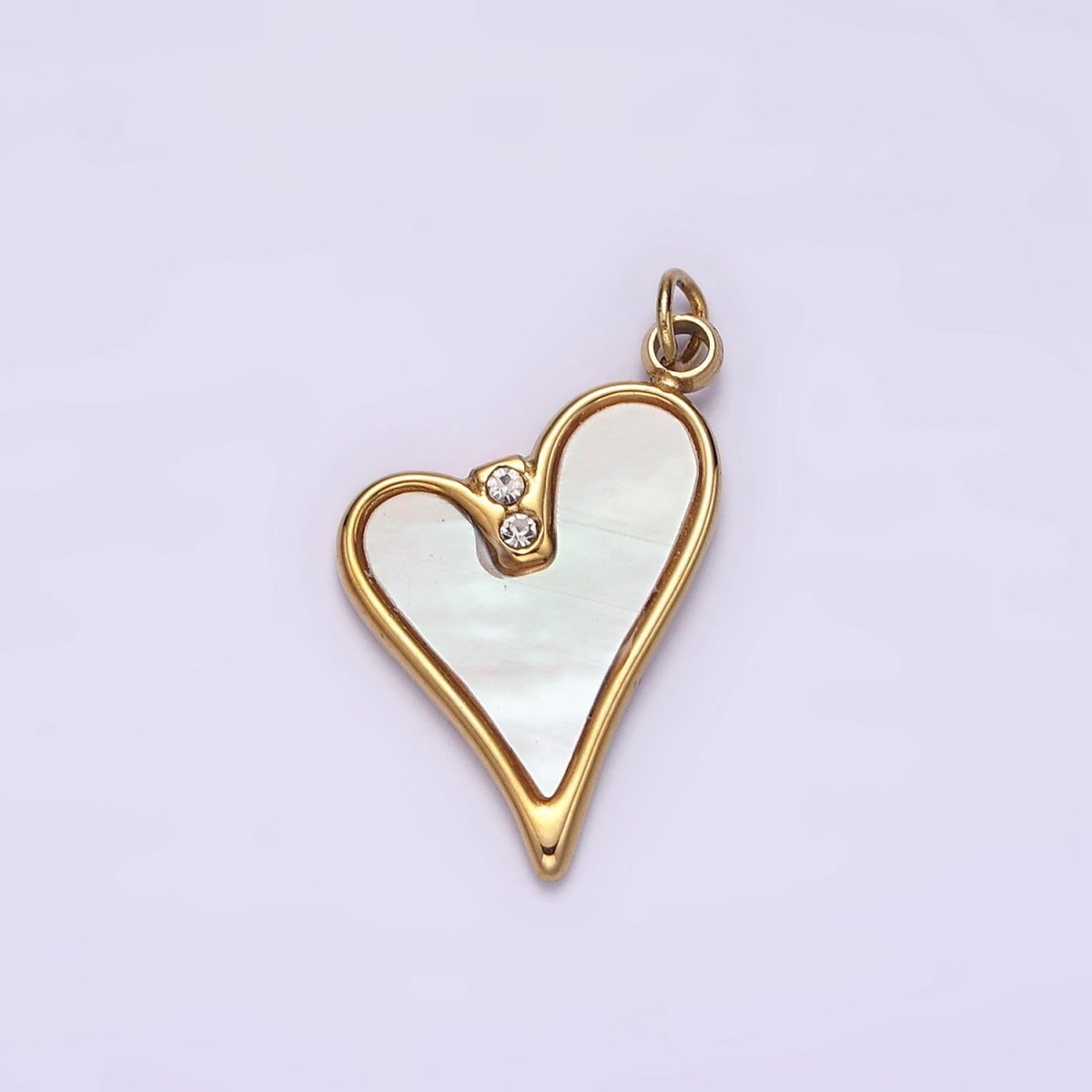 Stainless Steel Double Clear CZ Shell Pearl Heart Charm in Gold & Silver | P1296 P1297 - DLUXCA