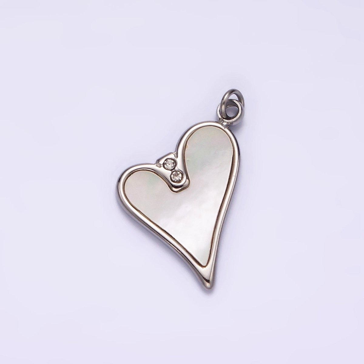 Stainless Steel Double Clear CZ Shell Pearl Heart Charm in Gold & Silver | P1296 P1297 - DLUXCA