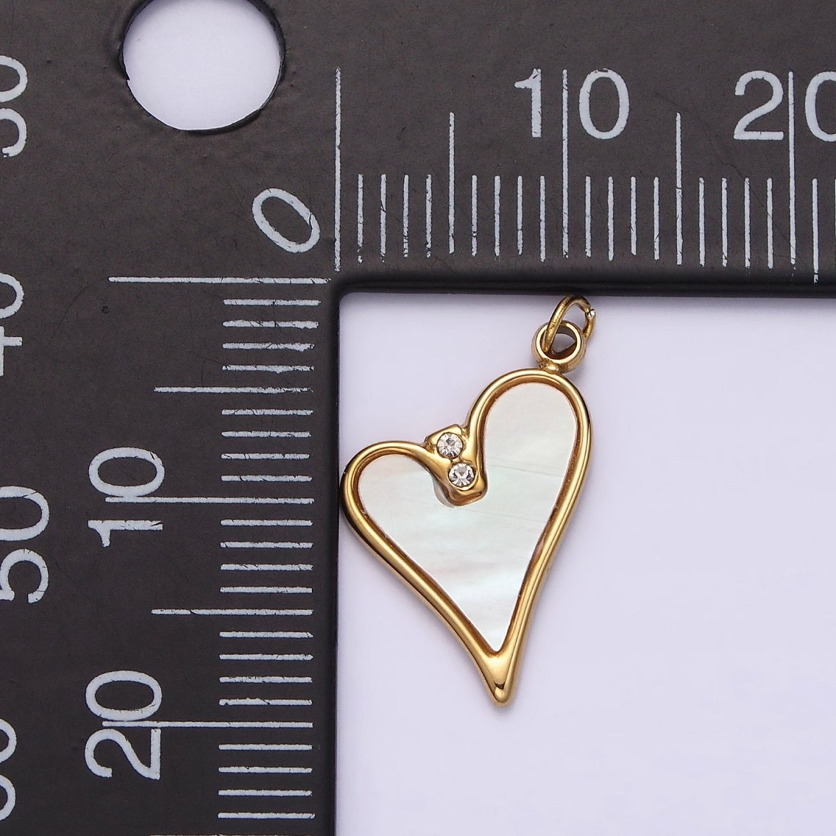 Stainless Steel Double Clear CZ Shell Pearl Heart Charm in Gold & Silver | P1296 P1297 - DLUXCA