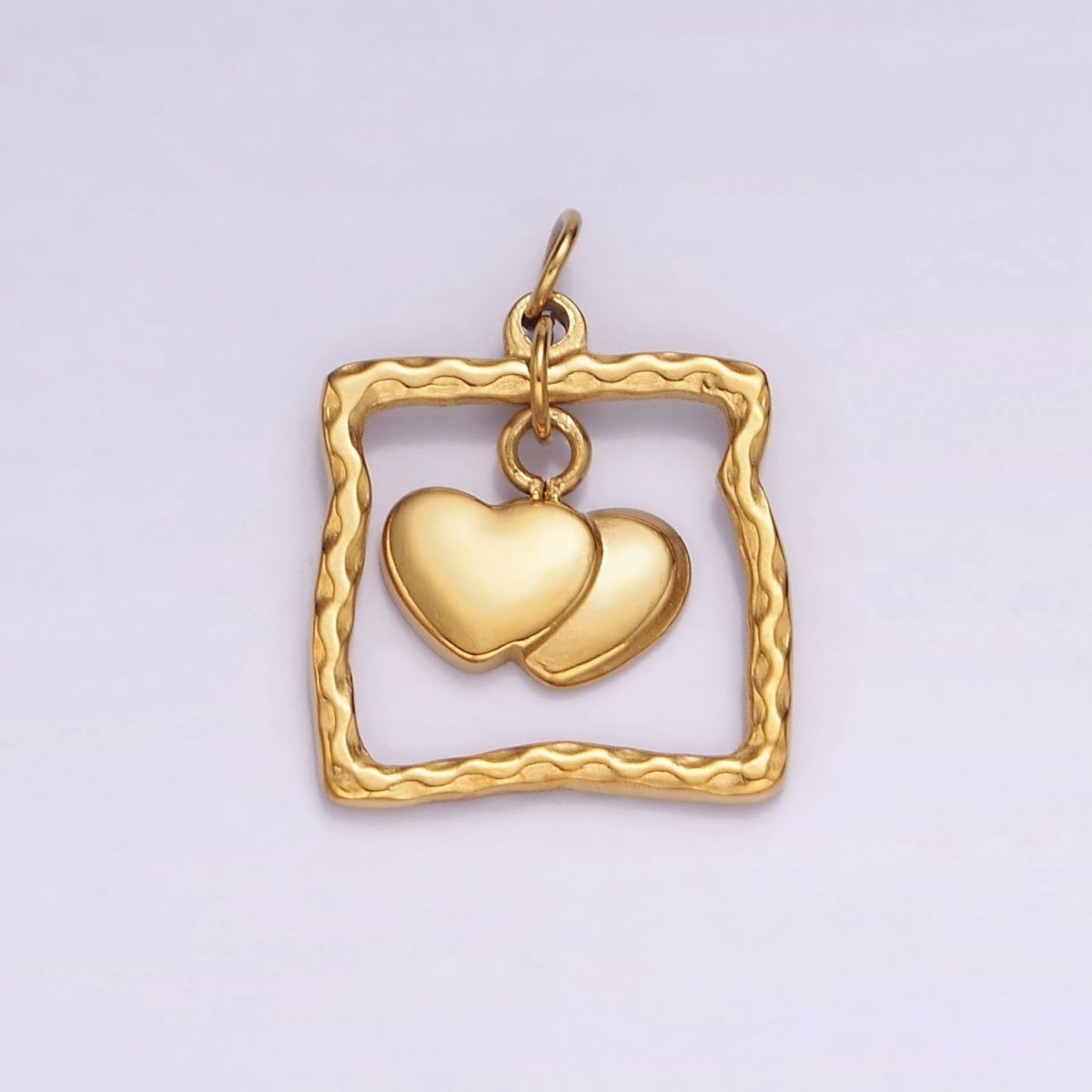 Stainless Steel Double Heart Drop Open Abstract Square Frame Charm | P-664 - DLUXCA