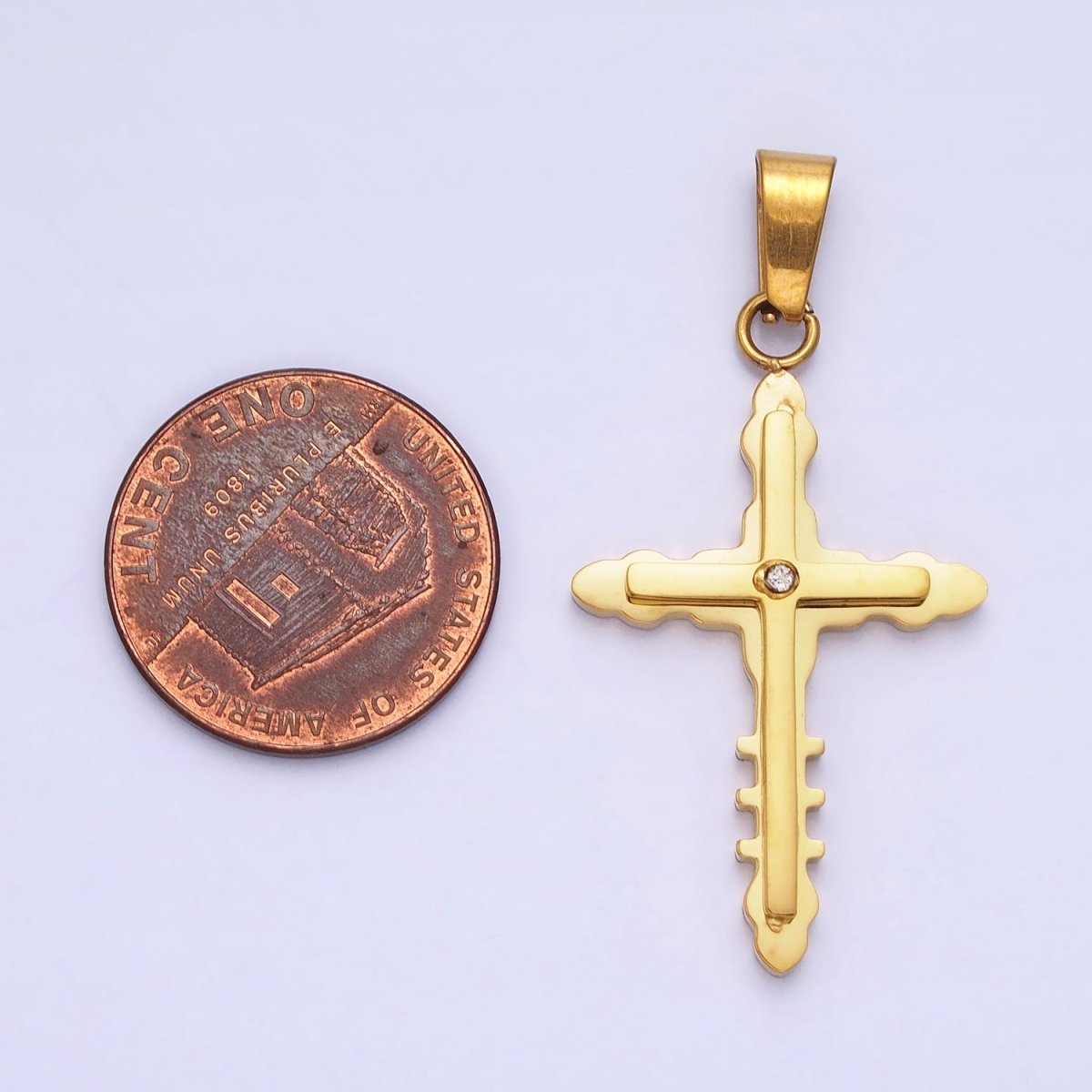 Stainless Steel Double Layer Bubble Religious Latin Cross CZ Pendant in Gold & Silver | P-1081 - DLUXCA