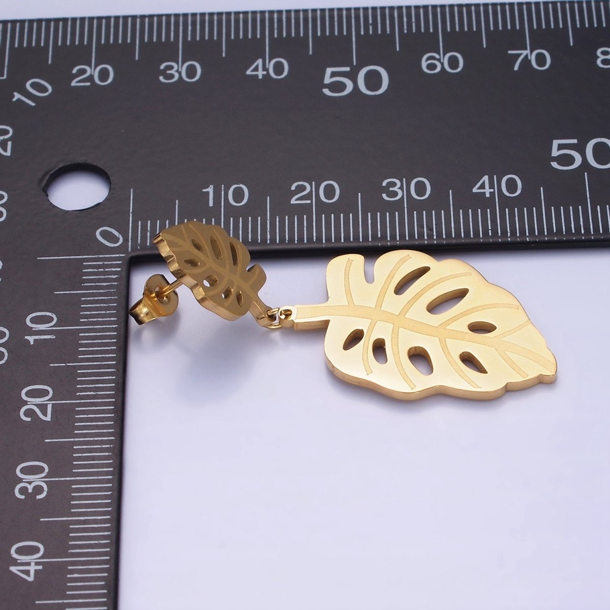 Stainless Steel Double Open Monstera Palm Leaf Nature Drop Stud Earrings in Gold & Silver | AE479 AE480 - DLUXCA