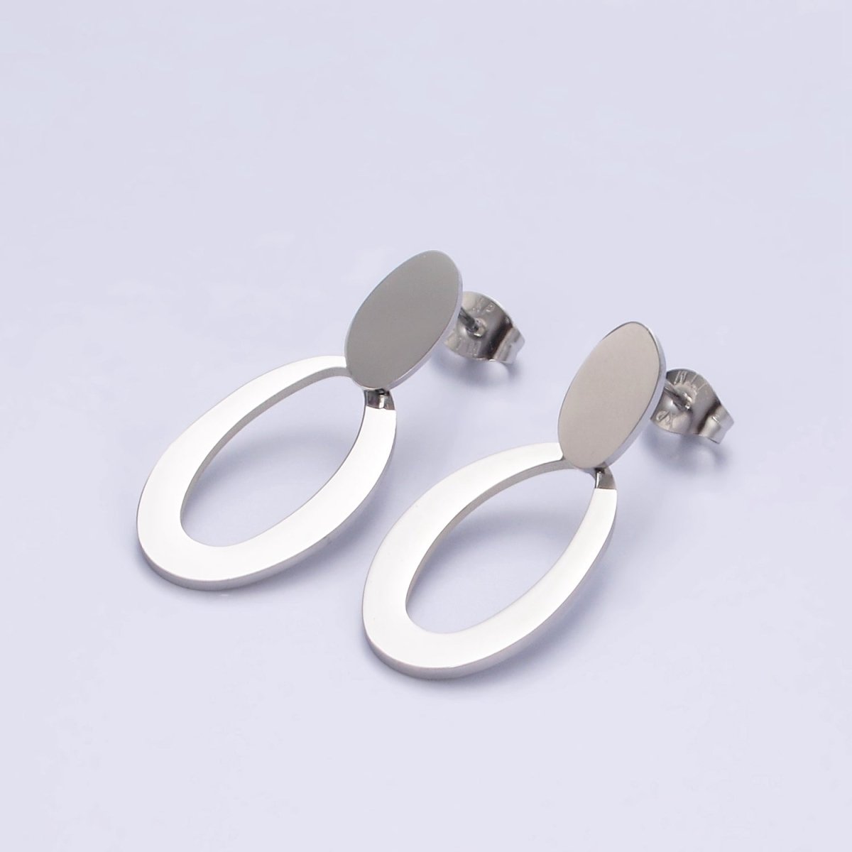 Stainless Steel Double Oval Open Geometric Stud Earrings | AE746 - DLUXCA