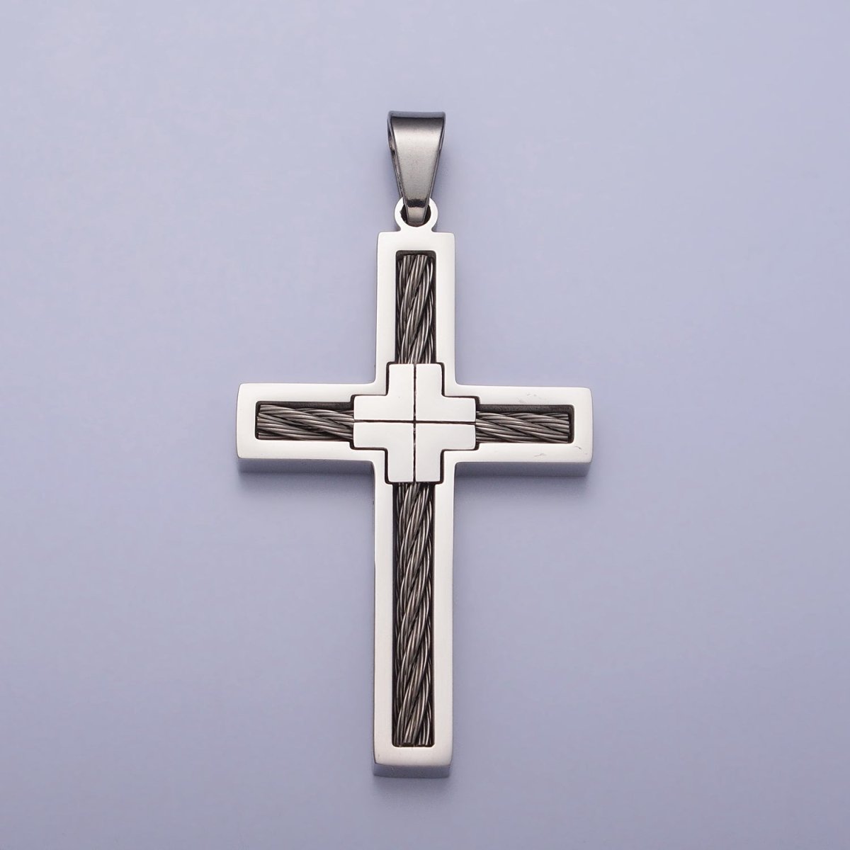 Stainless Steel Double Sided Cross Rope Textured Religious Pendant in Gold & Silver | P-1093 P-1094 - DLUXCA