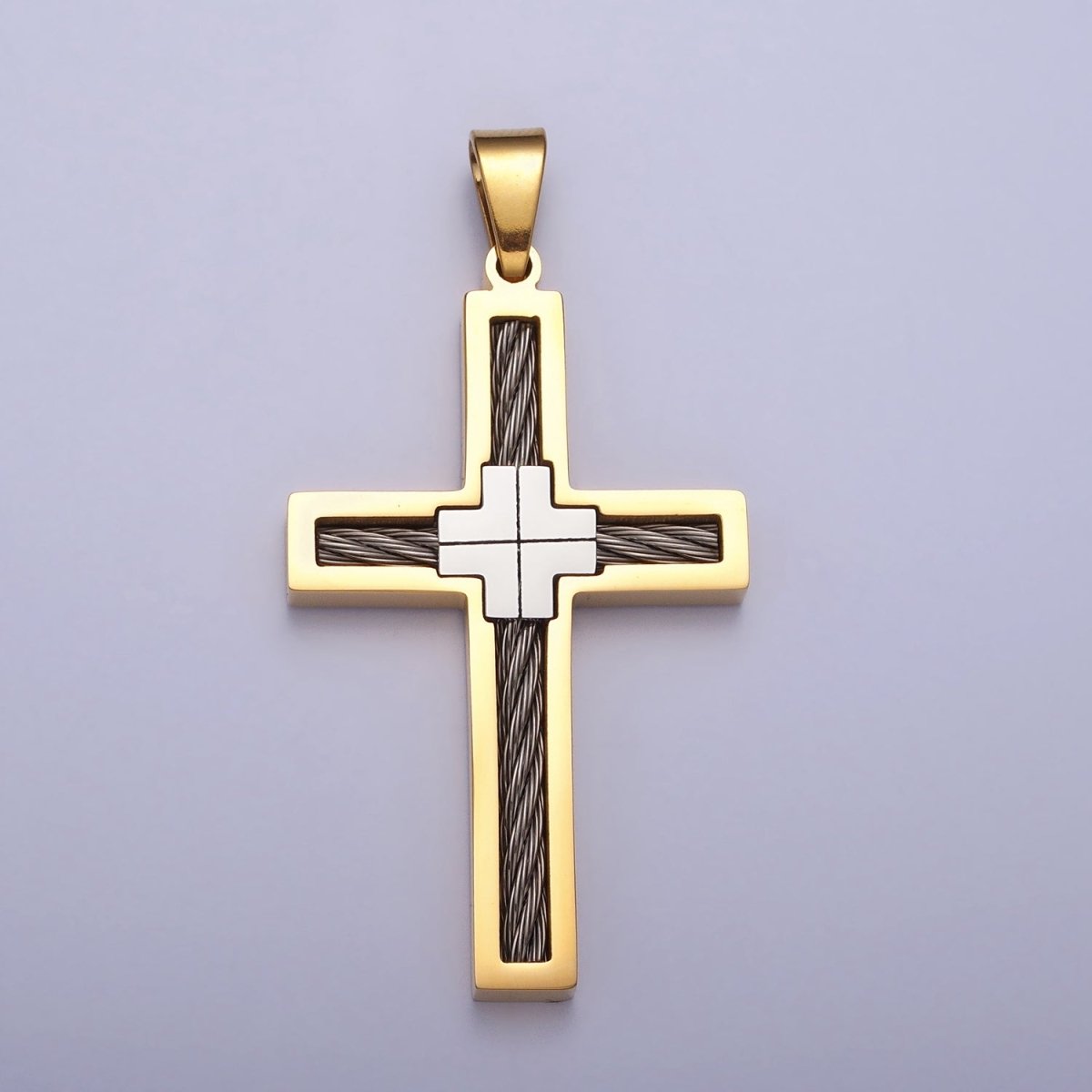 Stainless Steel Double Sided Cross Rope Textured Religious Pendant in Gold & Silver | P-1093 P-1094 - DLUXCA