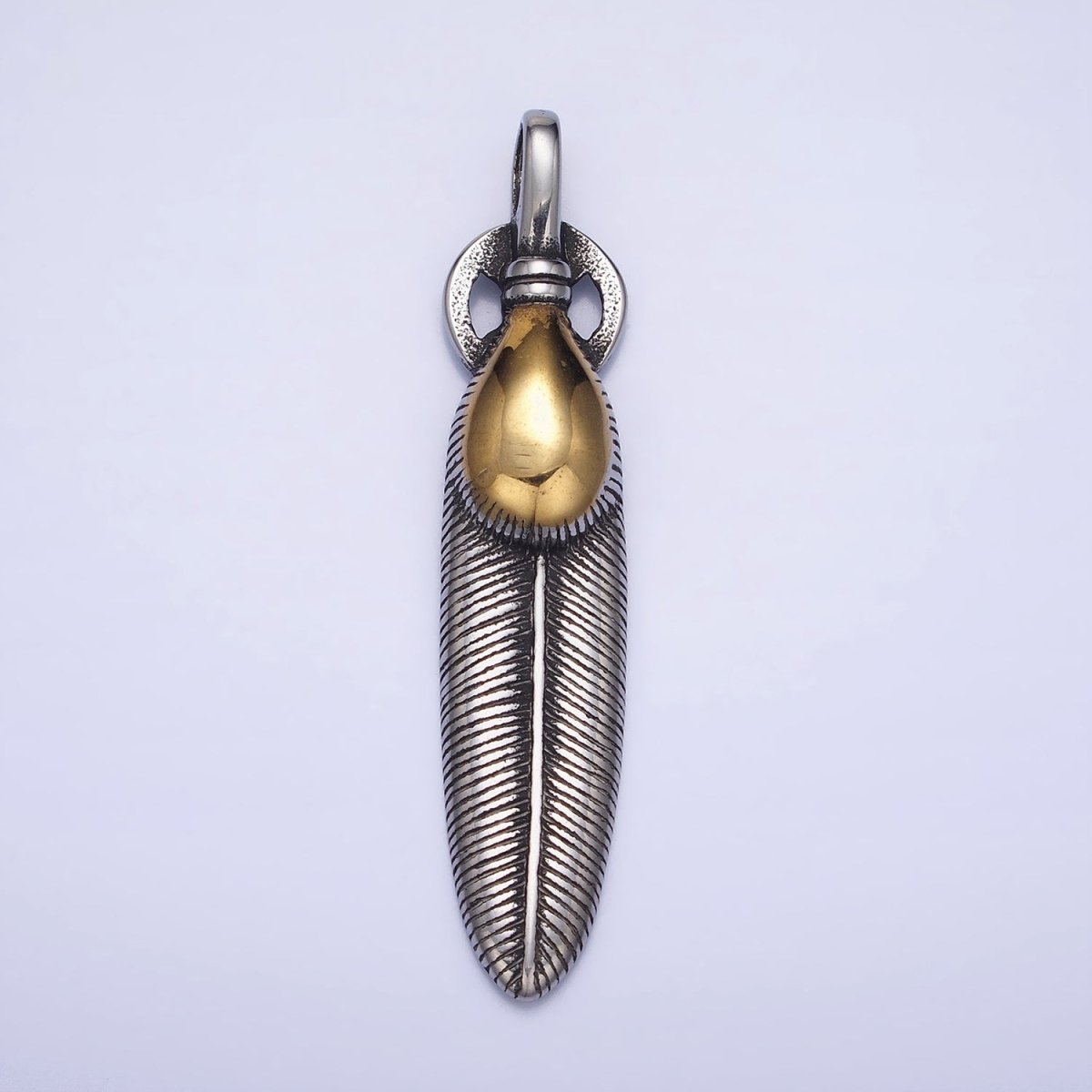 Stainless Steel Double Sided Rounded Oval Natural Lead Mixed Metal Pendant | P1158 - DLUXCA
