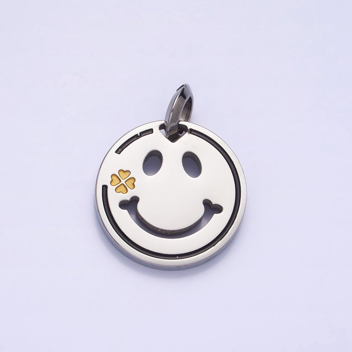 Stainless Steel Double Sided Smiley Face Clover Charm in Gold & Silver | P-1120 - DLUXCA