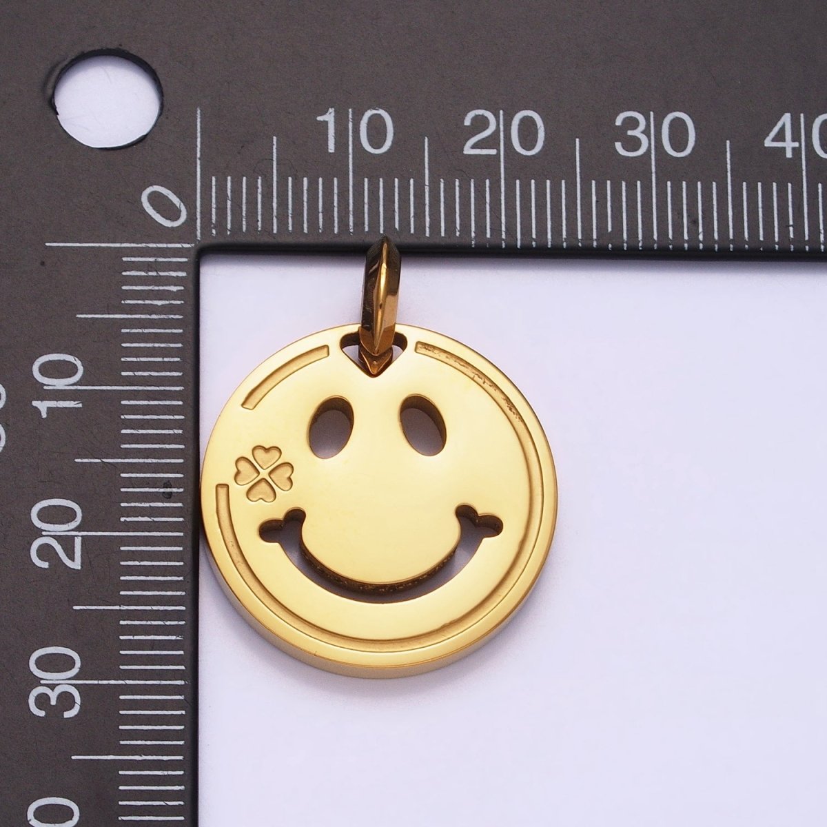 Stainless Steel Double Sided Smiley Face Clover Charm in Gold & Silver ...