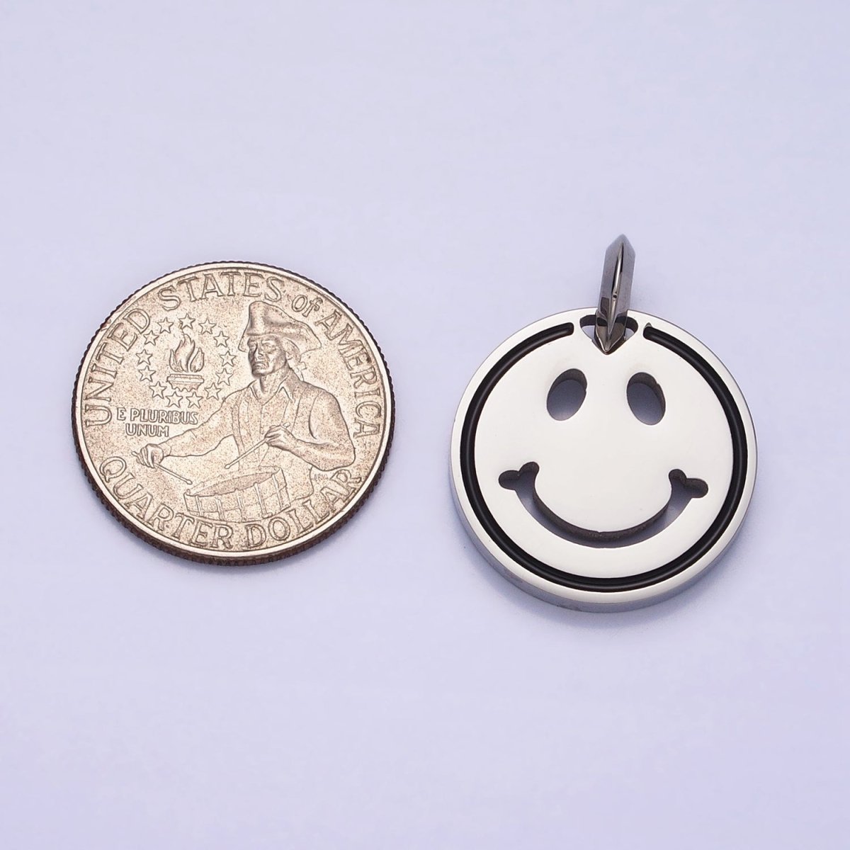 Stainless Steel Double Sided Smiley Face Clover Charm in Gold & Silver | P-1120 - DLUXCA