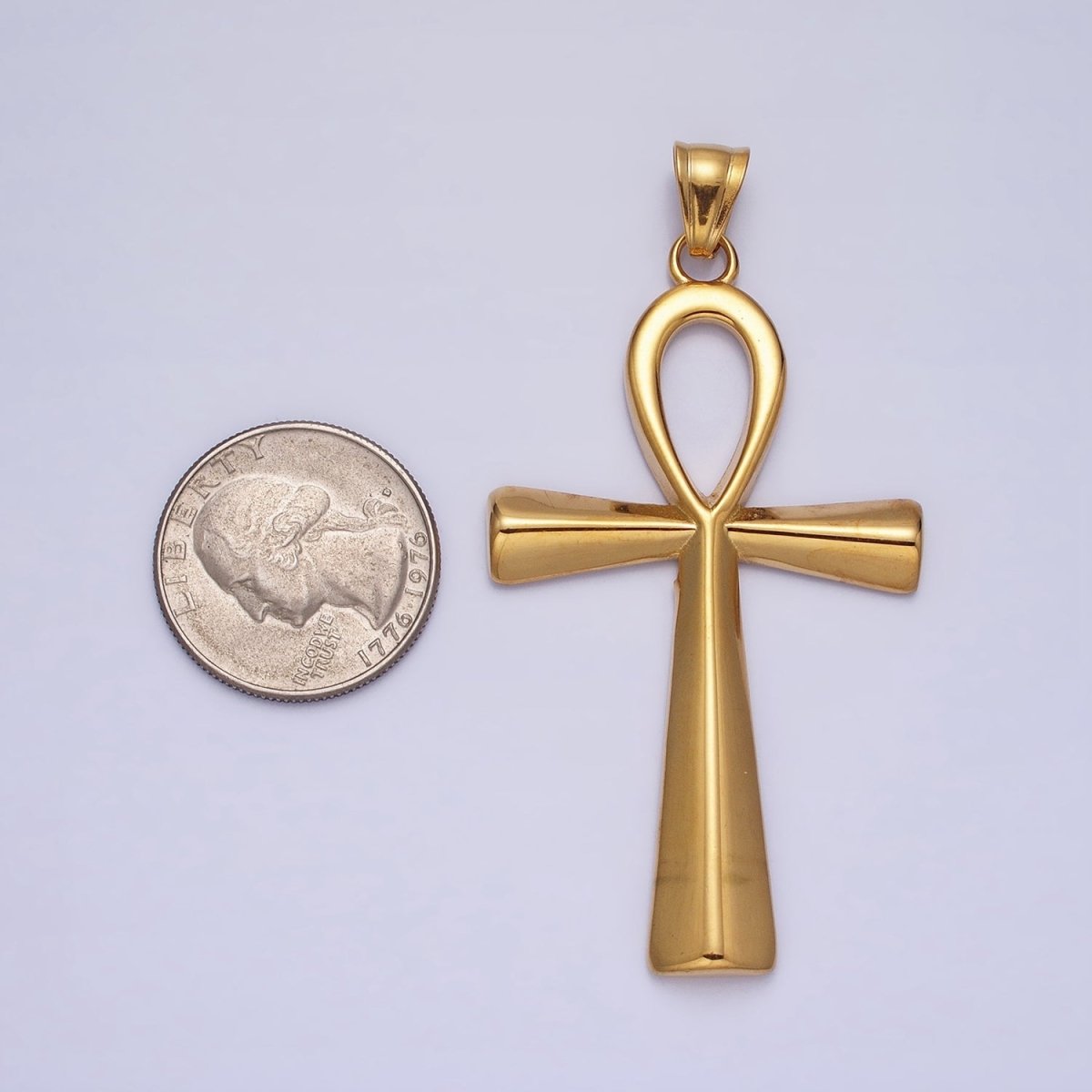 Stainless Steel Edged Egyptian Ankh Cross Statement Pendant in Gold & Silver | P-1085 P-1086 - DLUXCA