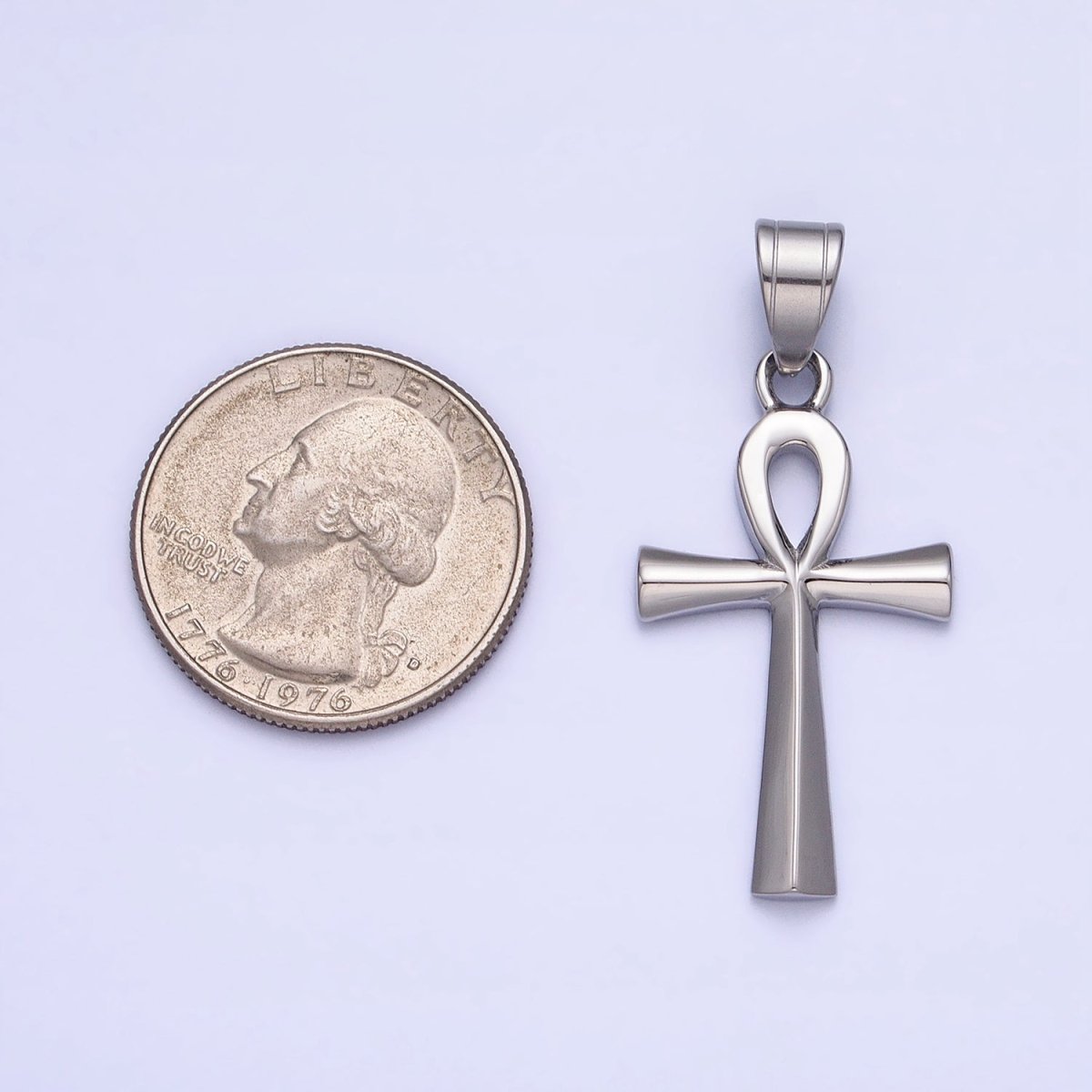 Stainless Steel Edged Egyptian Ankh Key Cross Silver Pendant J-808 - DLUXCA