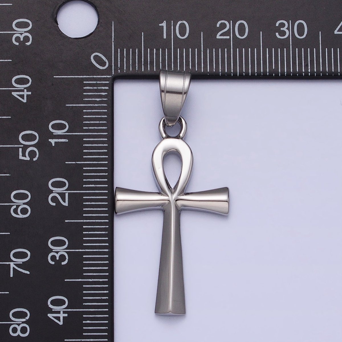 Stainless Steel Edged Egyptian Ankh Key Cross Silver Pendant J-808 - DLUXCA