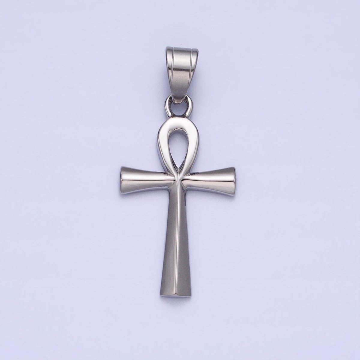 Stainless Steel Edged Egyptian Ankh Key Cross Silver Pendant J-808 - DLUXCA