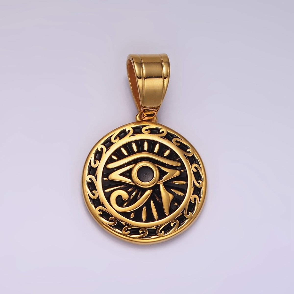 Stainless Steel Egyptian Eye of Ra Artisan Round Pendant | P1172 - DLUXCA