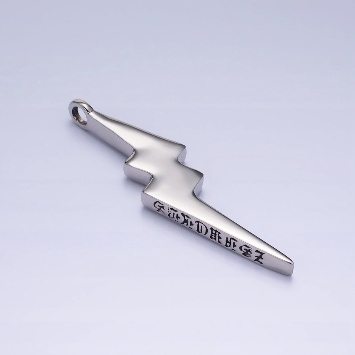 Stainless Steel Engraved Script Lightning Bolt Pendant | P1160 - DLUXCA