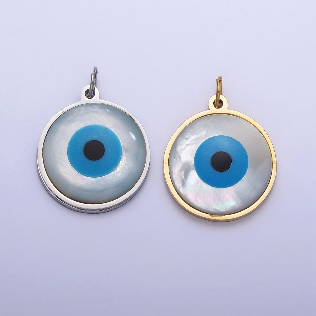 Stainless Steel Evil Eye Add-On Round Charm in Gold & Silver | P-1220 P-1221 - DLUXCA