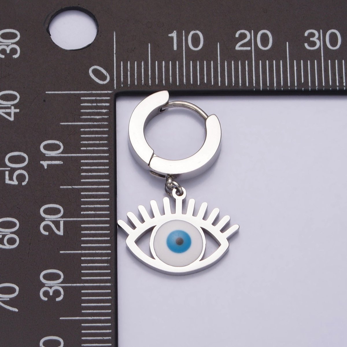 Stainless Steel Evil Eye Lash Enamel Drop Huggie Earrings | AE724 - DLUXCA