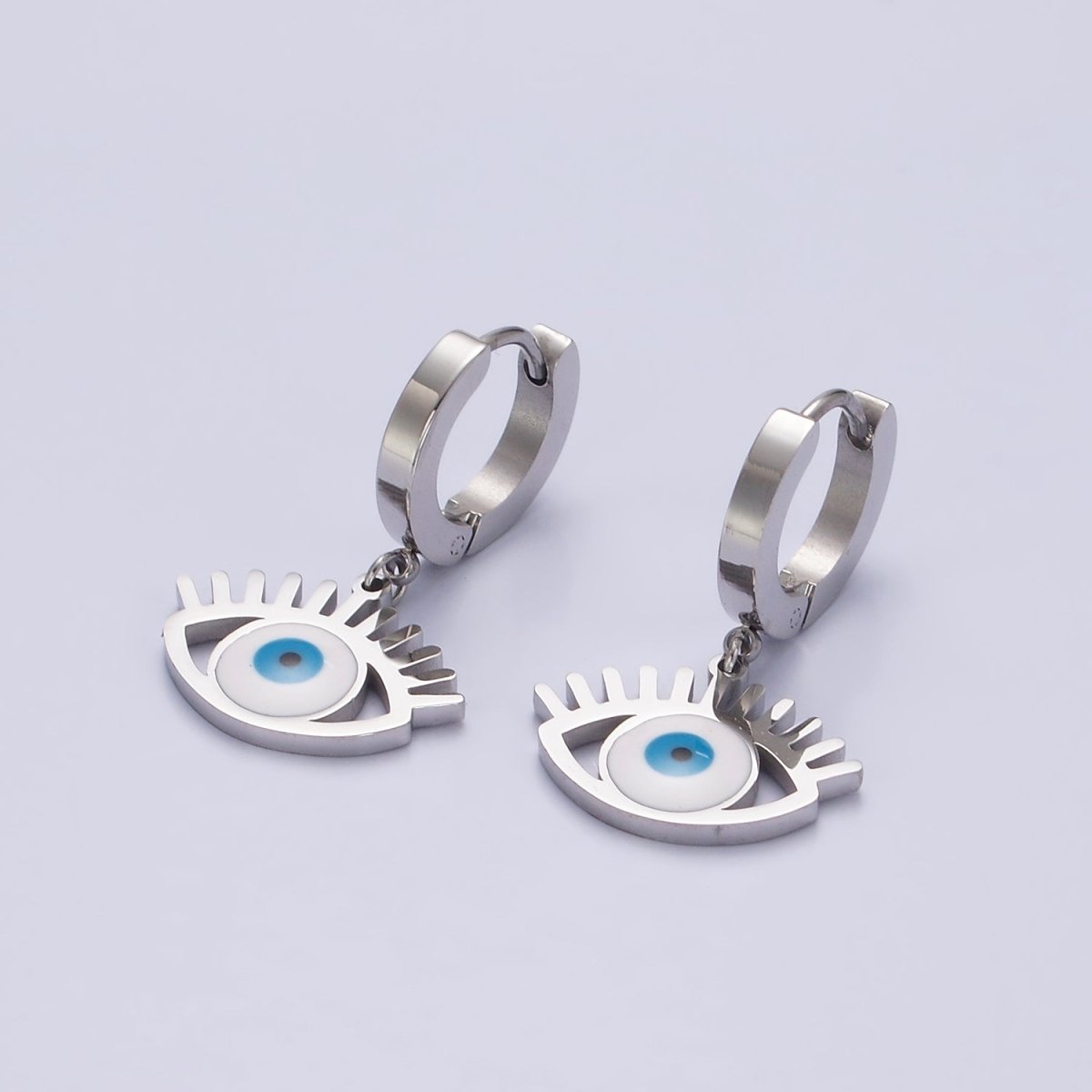 Stainless Steel Evil Eye Lash Enamel Drop Huggie Earrings | AE724 - DLUXCA