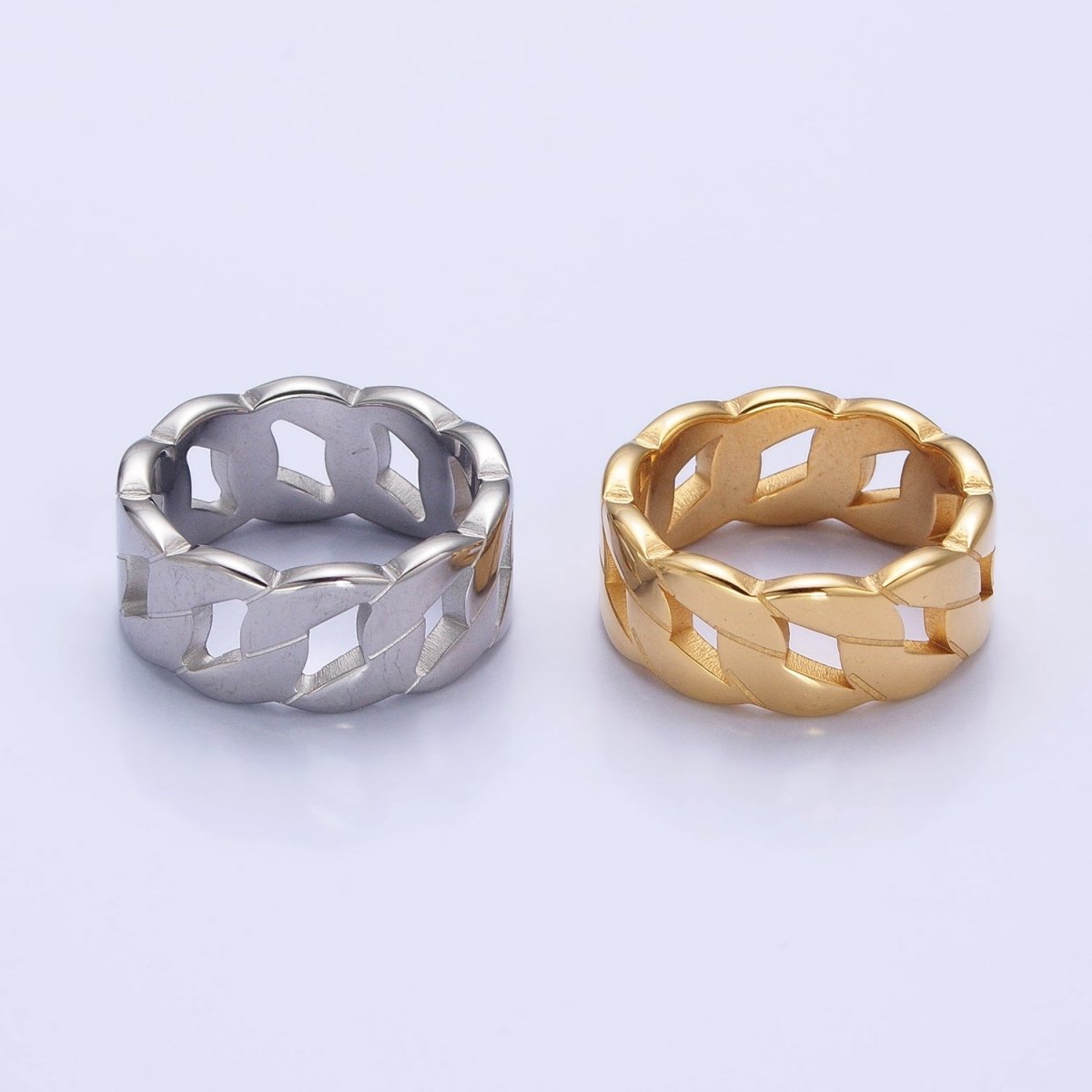 Stainless Steel Flat Curb Chain Link Ring in Gold & Silver | O-1765~O-1772 - DLUXCA