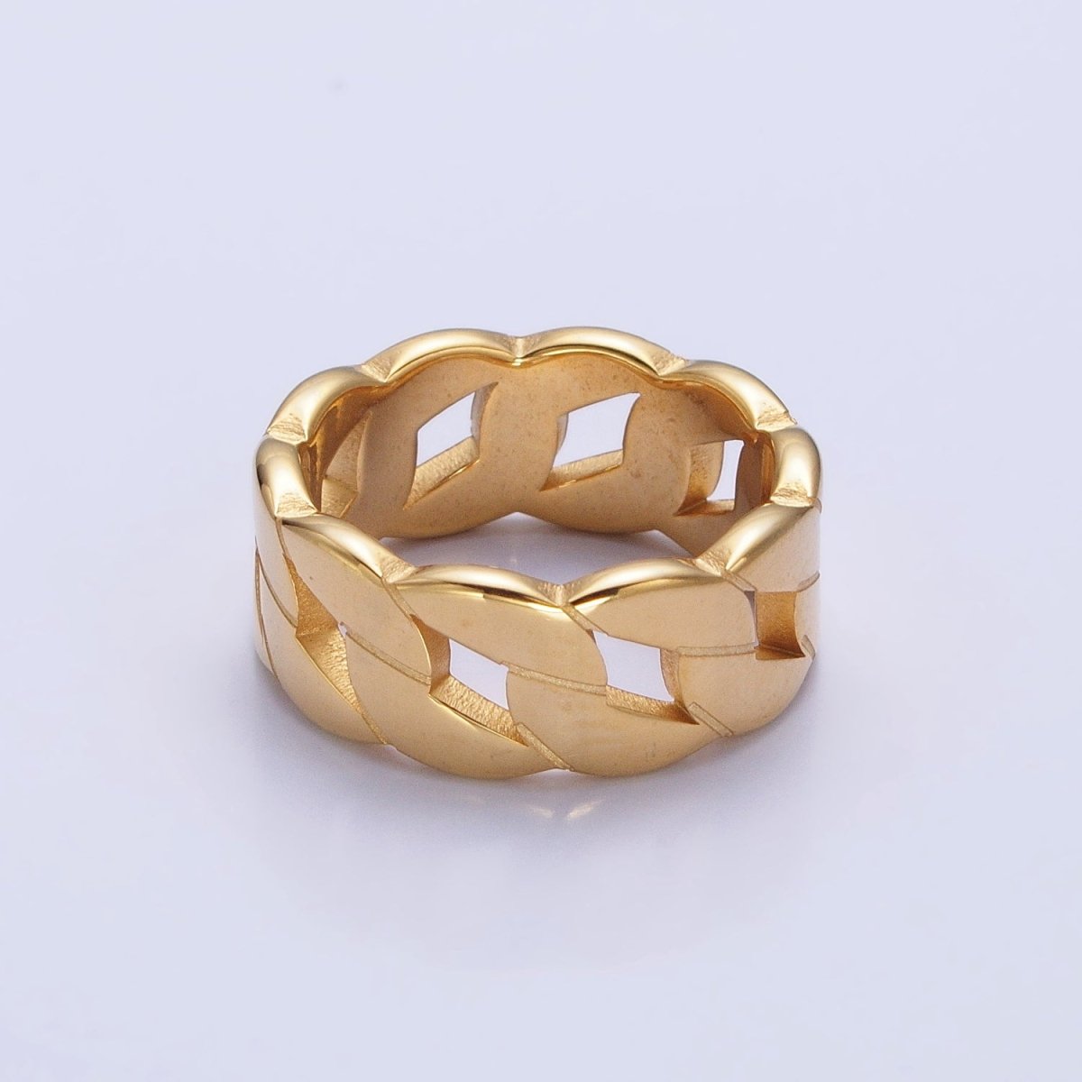 Stainless Steel Flat Curb Chain Link Ring in Gold & Silver | O-1765~O-1772 - DLUXCA