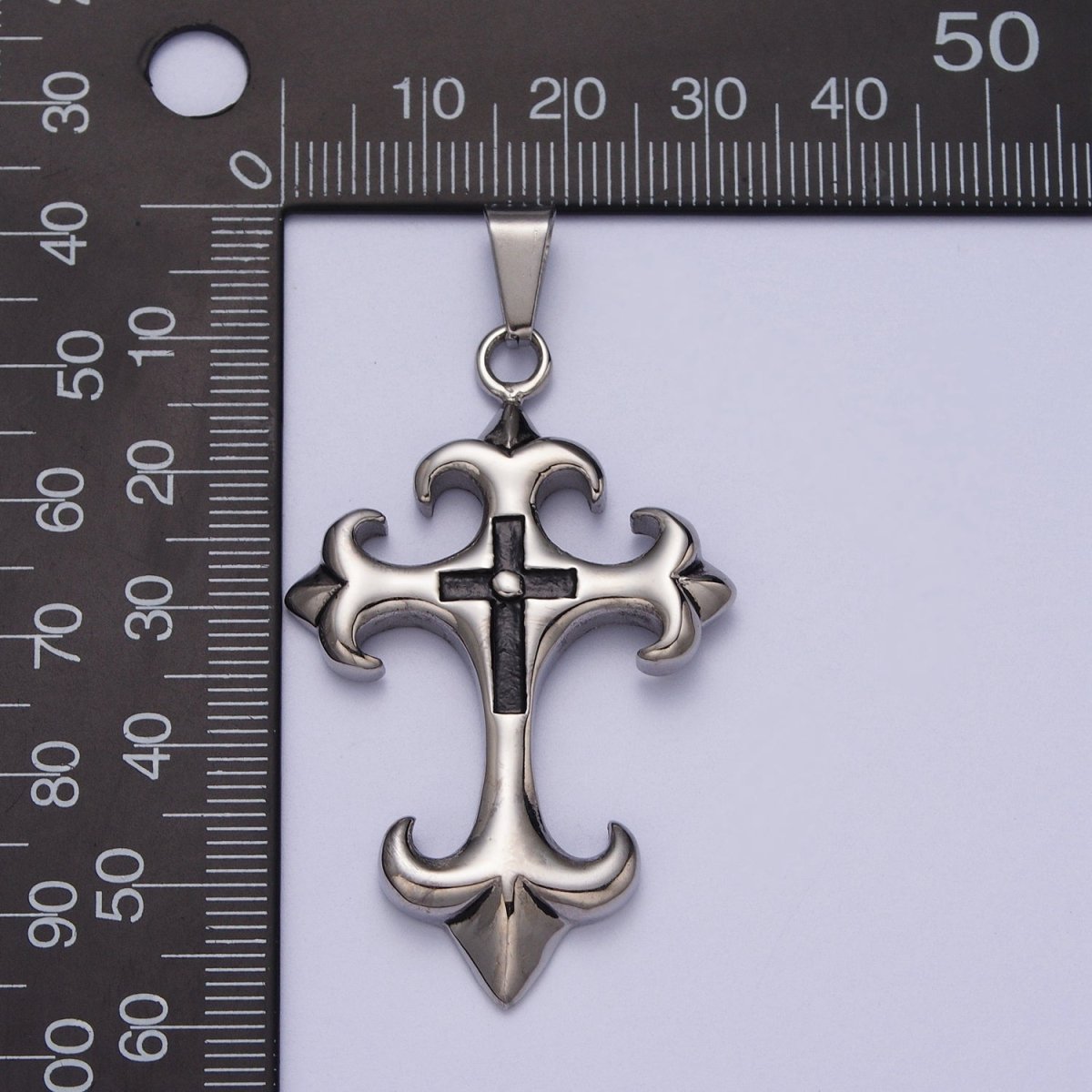 Stainless Steel Fleury Double Cross Religious Pendant J-428 - DLUXCA