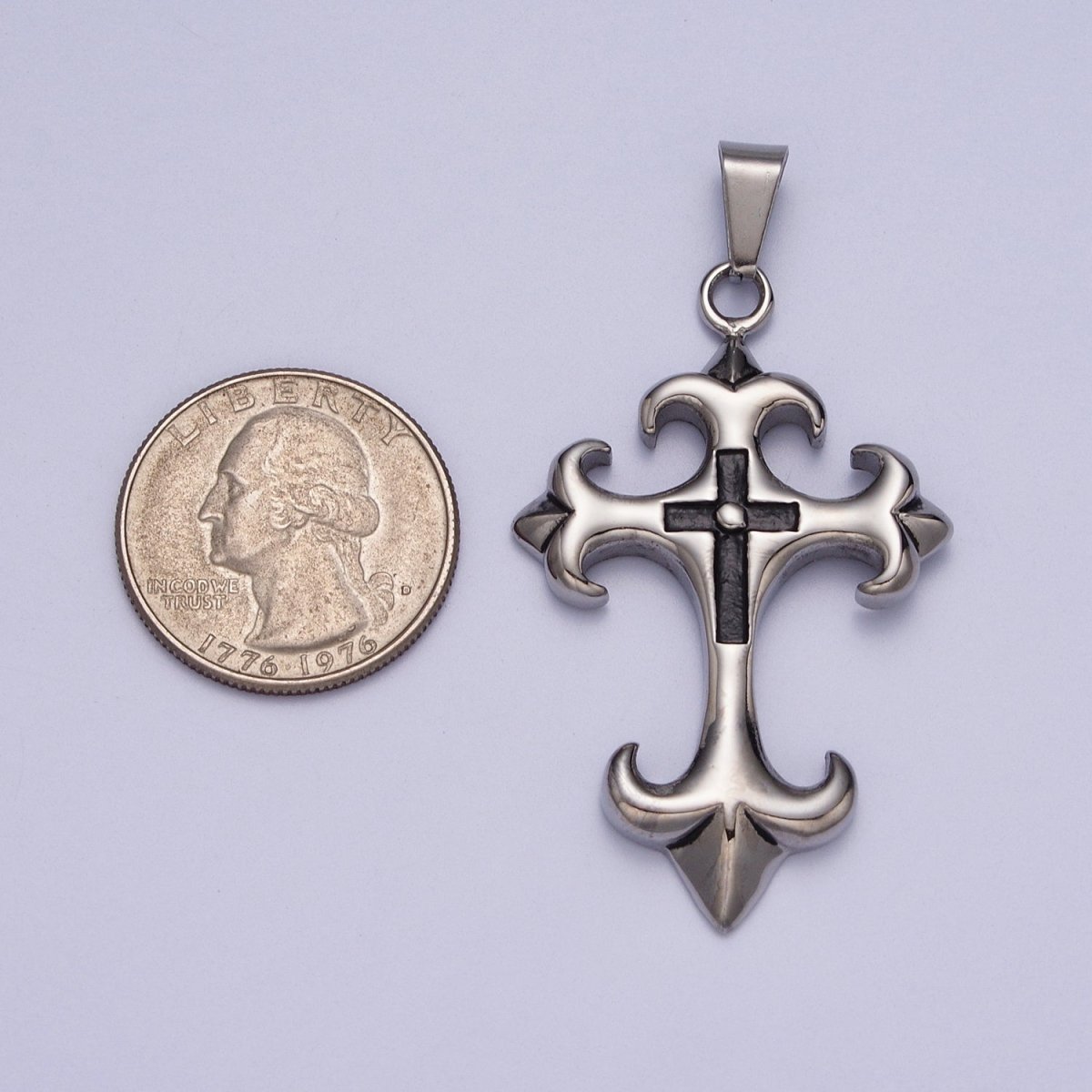 Stainless Steel Fleury Double Cross Religious Pendant J-428 - DLUXCA