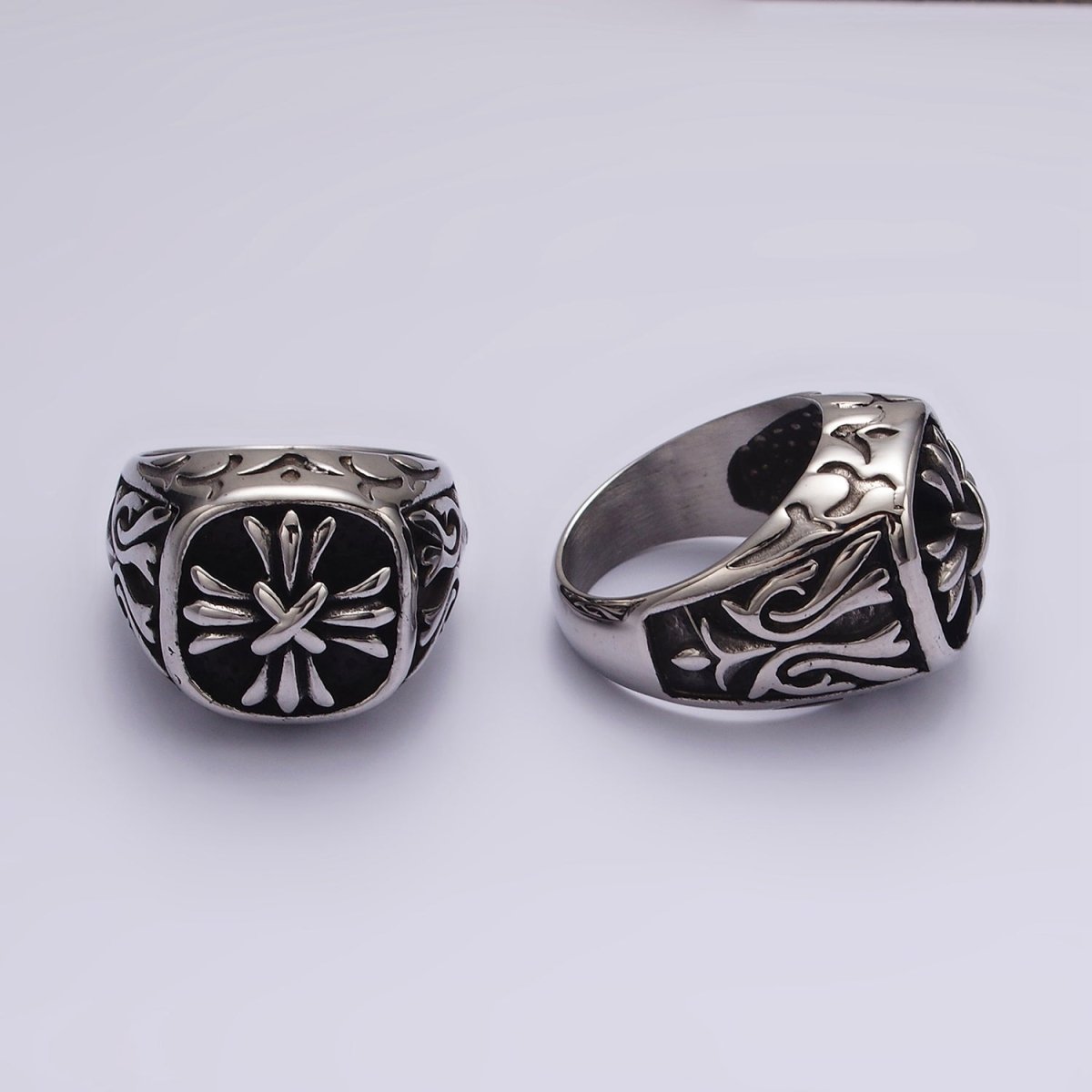 Stainless Steel Fleury Tied Line Artisan Silver Signet Ring | O1234 - O1236 - DLUXCA
