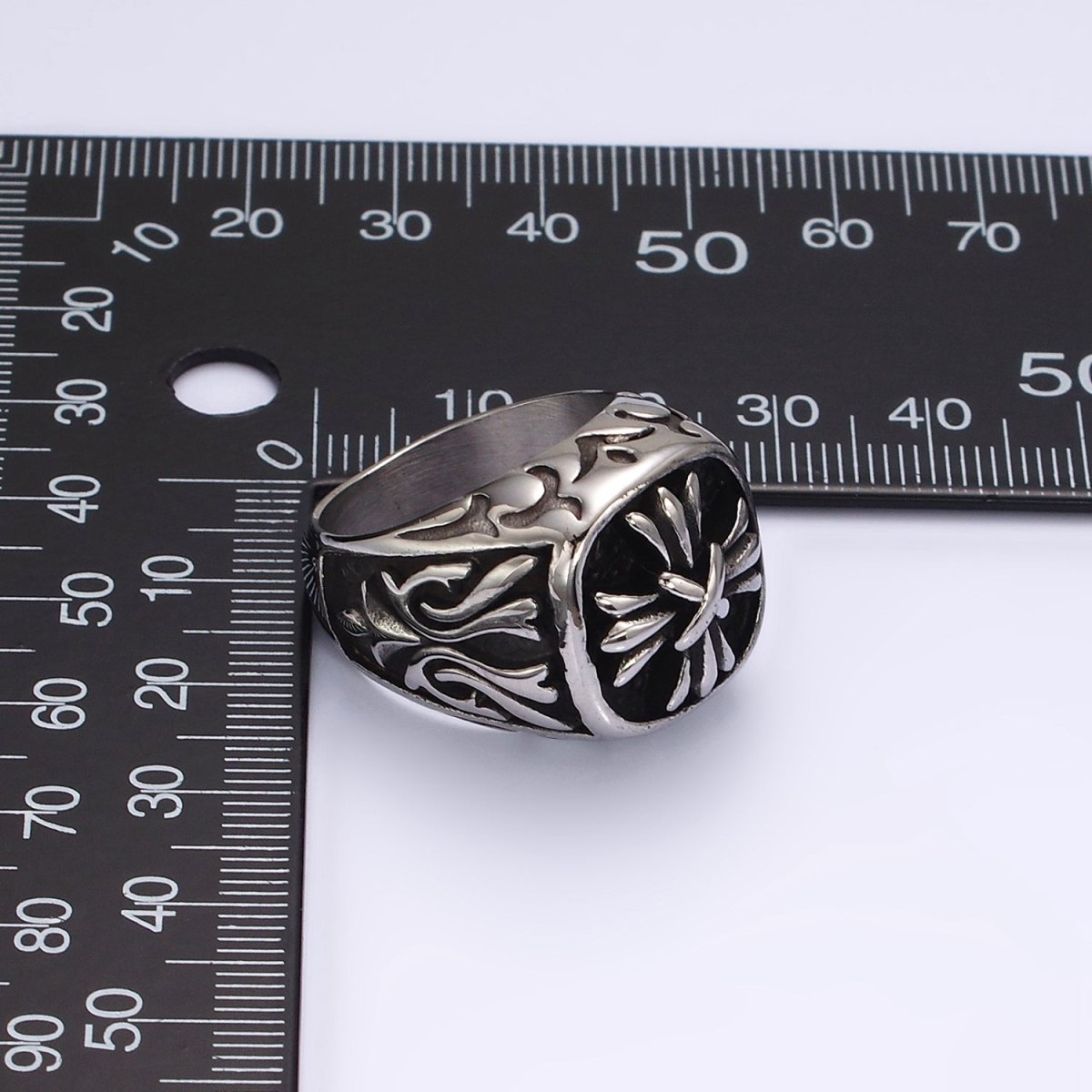 Stainless Steel Fleury Tied Line Artisan Silver Signet Ring | O1234 - O1236 - DLUXCA