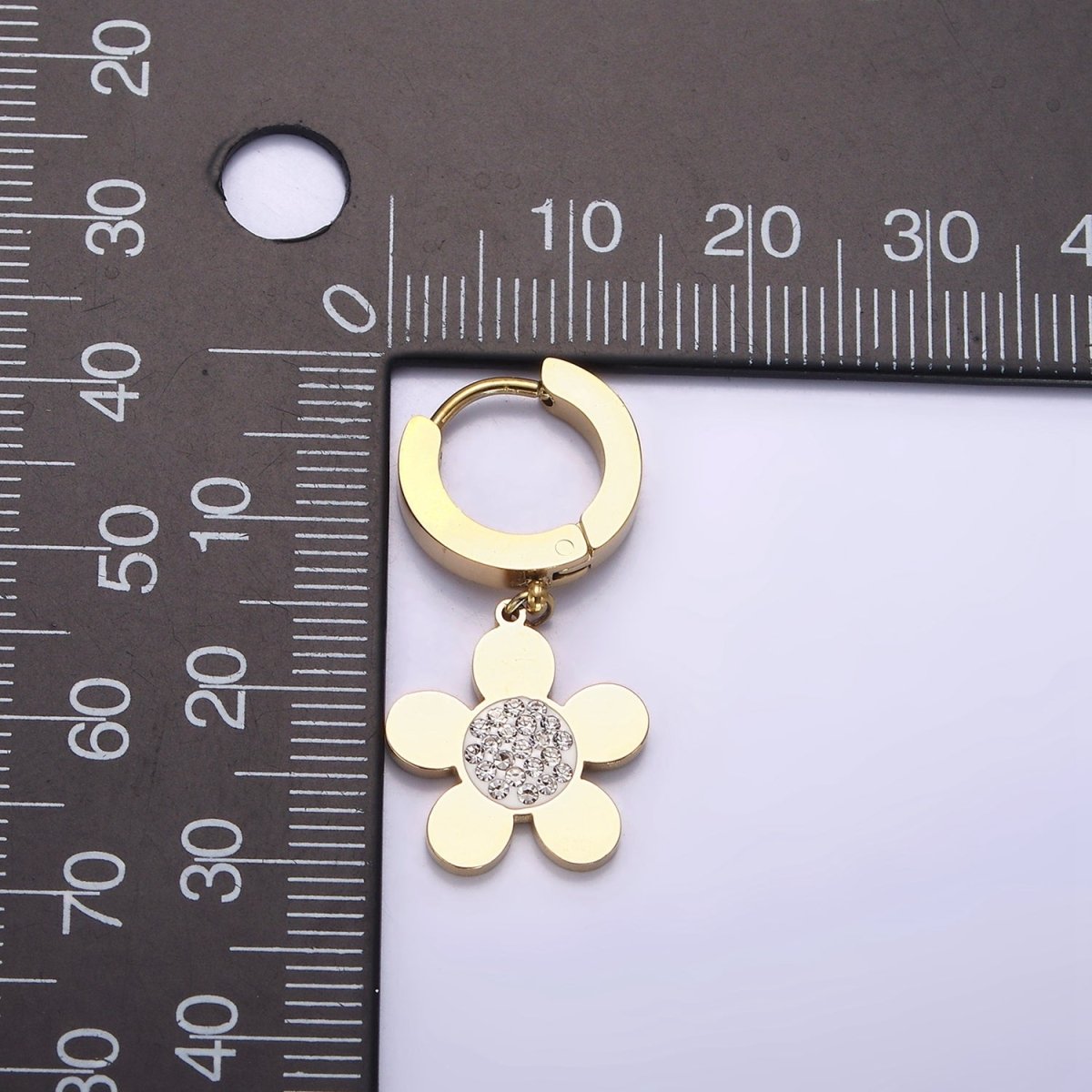 Stainless Steel Flower Clear CZ Micro Paved Drop Huggie Earrings | AE713 - DLUXCA