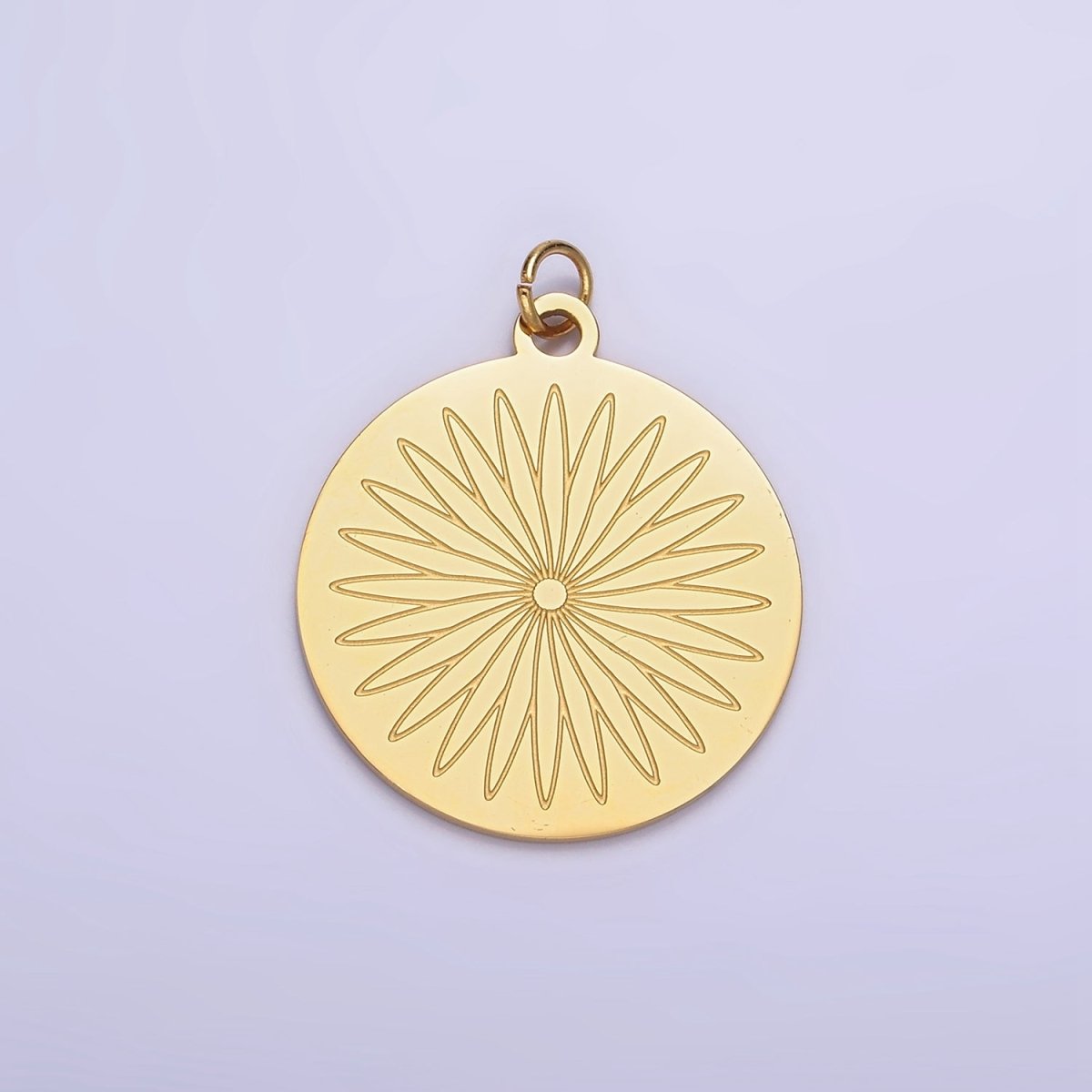 Stainless Steel Flower Engraved Round Medallion Charm | P948 - DLUXCA