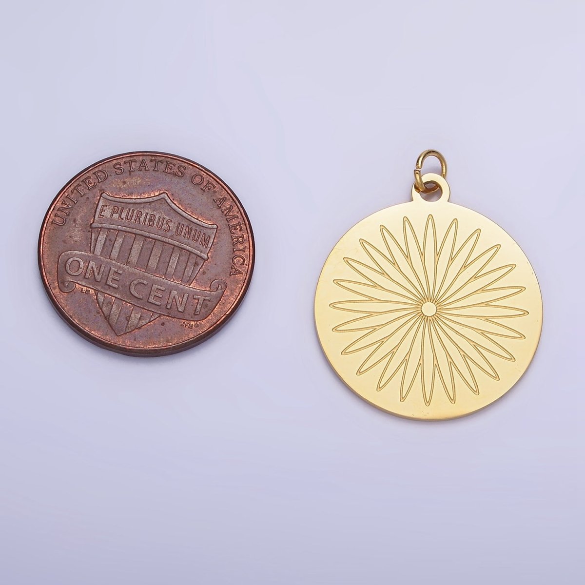Stainless Steel Flower Engraved Round Medallion Charm | P948 - DLUXCA