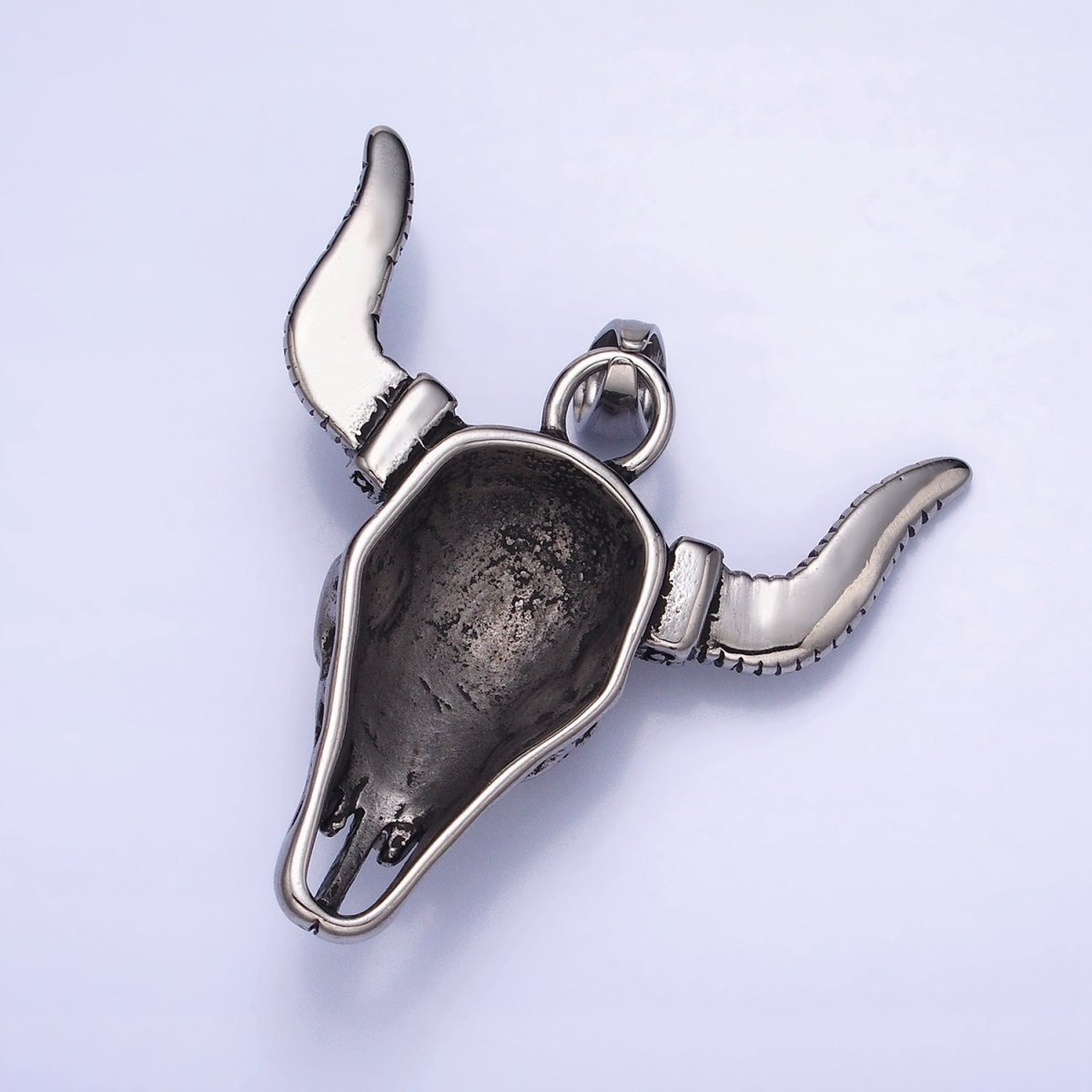 Stainless Steel Flower Line Textured Long-Horned Bull Animal Gold, Silver Pendant | P-1135 - DLUXCA