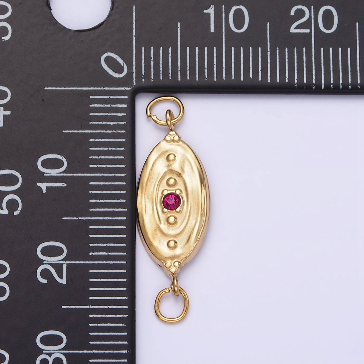 Stainless Steel Fuchsia CZ Dotted Oval Molten Textured Connector G-715 - DLUXCA