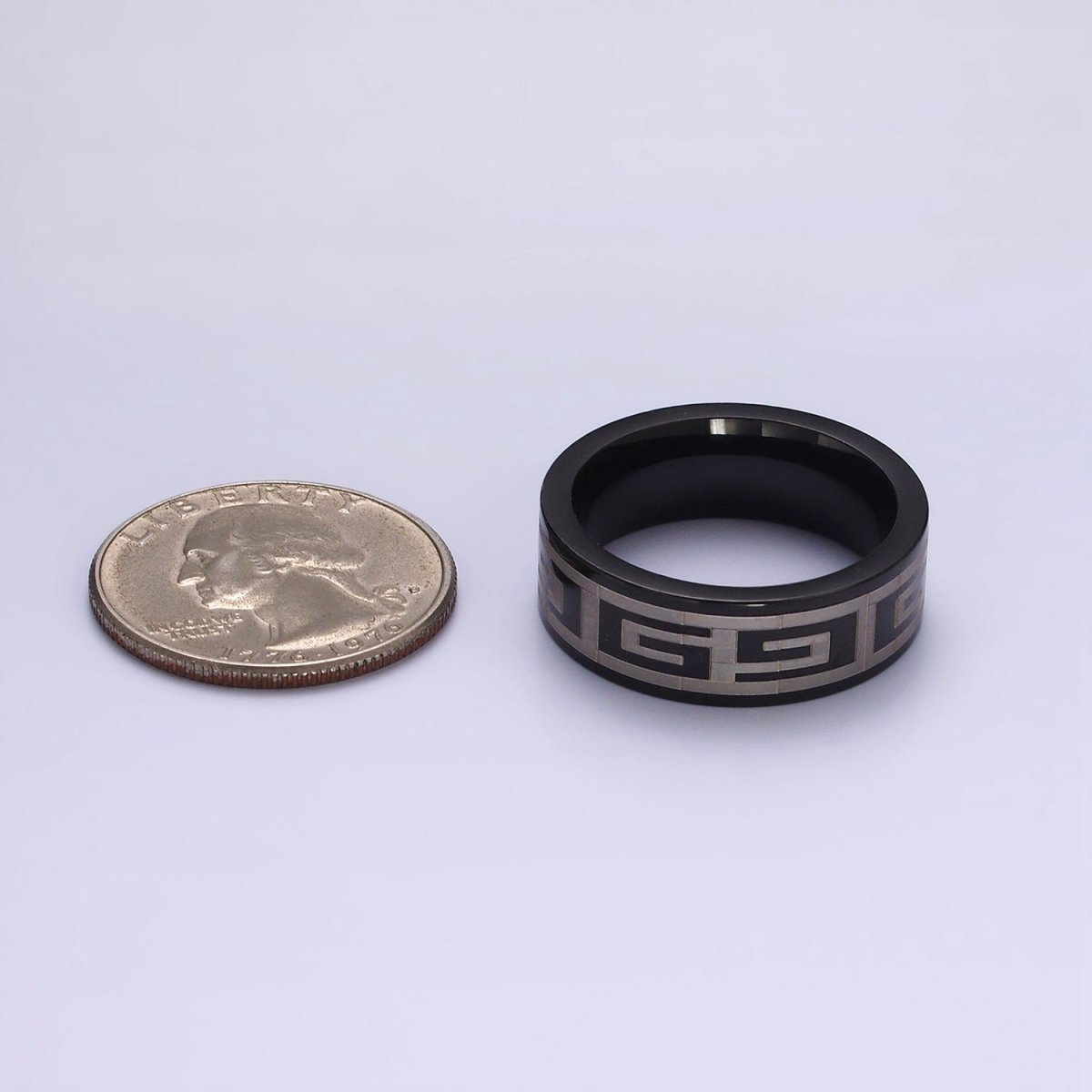 Stainless Steel "G" Lined Mixed Metal Black Band Ring | O1192 - O1194 - DLUXCA