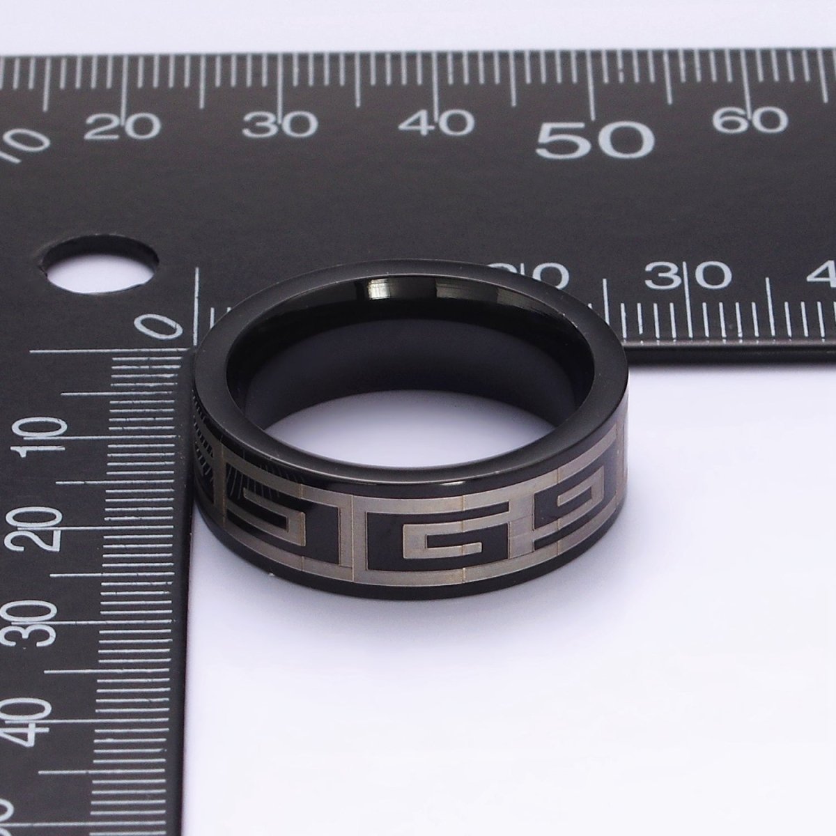 Stainless Steel "G" Lined Mixed Metal Black Band Ring | O1192 - O1194 - DLUXCA