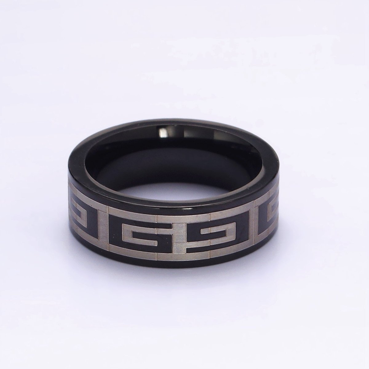 Stainless Steel "G" Lined Mixed Metal Black Band Ring | O1192 - O1194 - DLUXCA