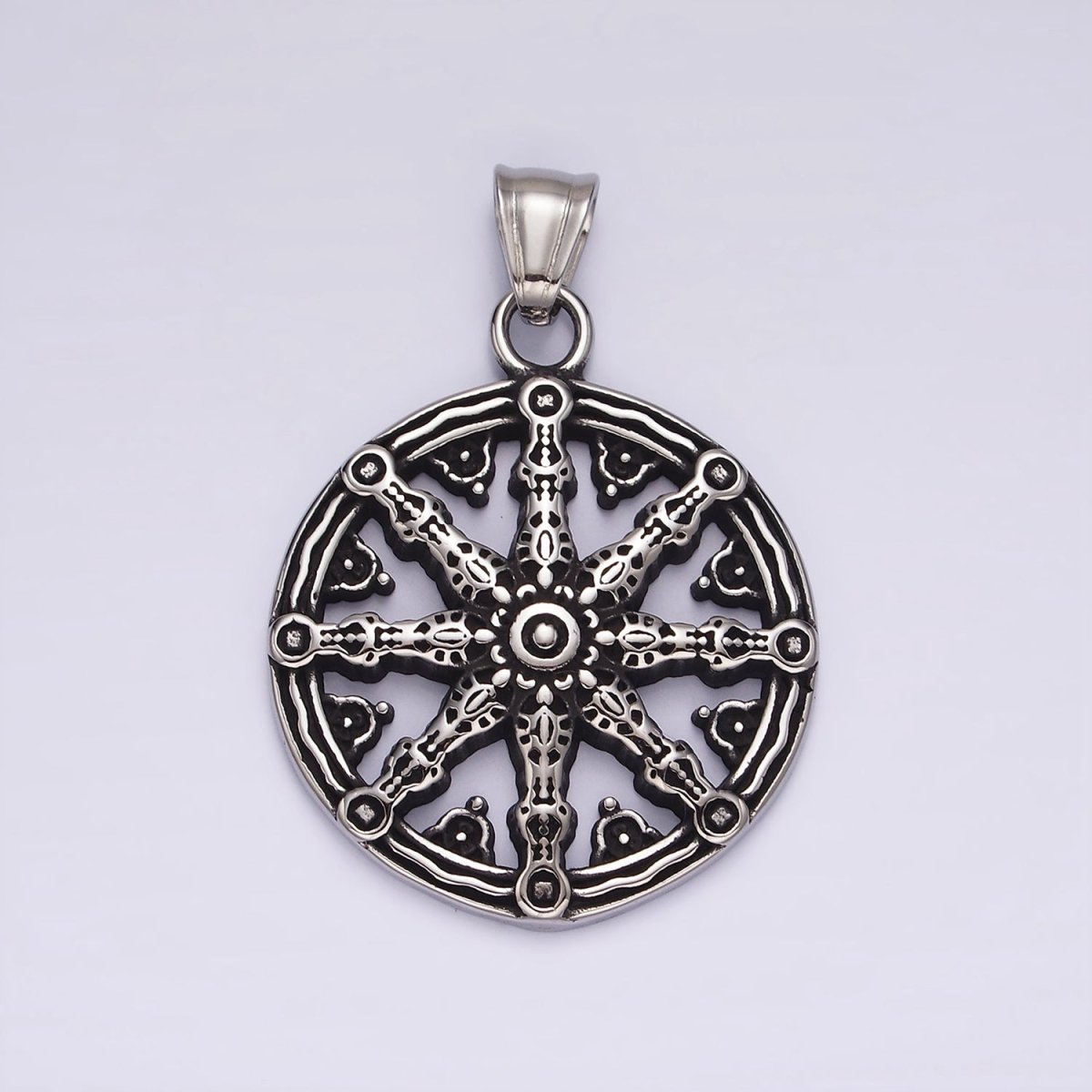 Stainless Steel Geometric Artisan Open Round Pendant | P869 - DLUXCA