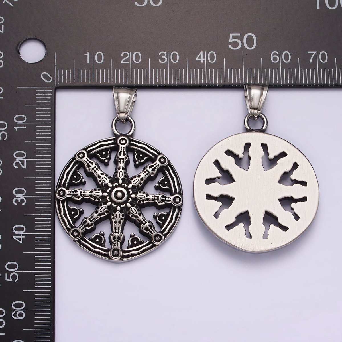 Stainless Steel Geometric Artisan Open Round Pendant | P869 - DLUXCA