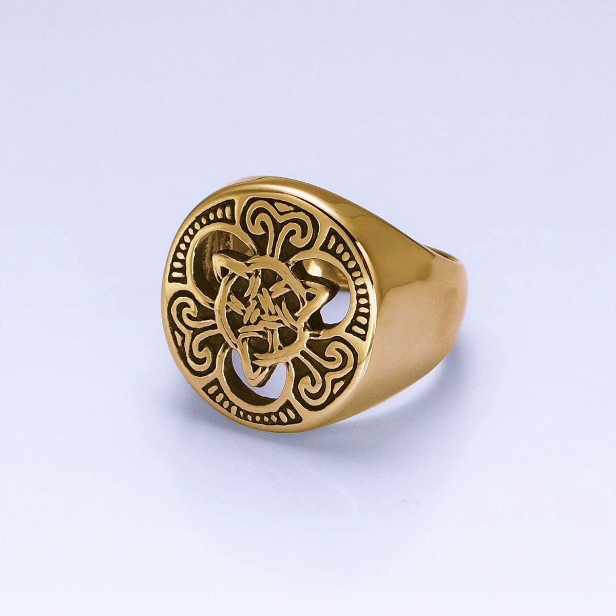 Stainless Steel Geometric Celtic Knot Cross Round Signet Silver Ring | O-1841~O-1844 - DLUXCA
