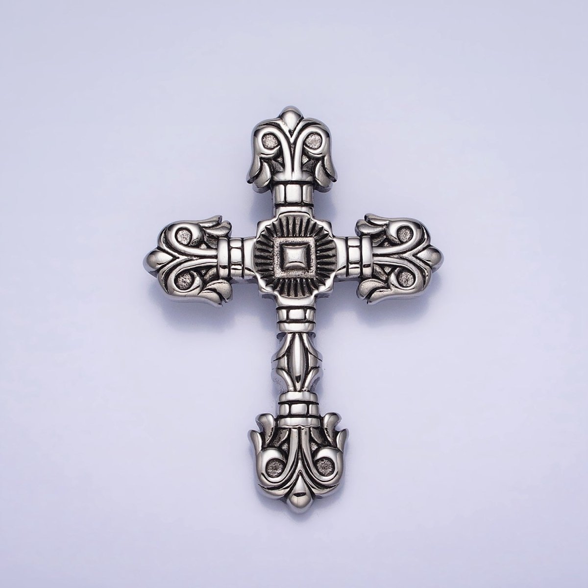Stainless Steel Geometric Engraved Religious Cross Pendant in Silver & Gold | P1130 - DLUXCA