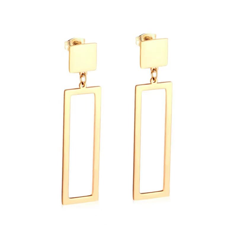 Stainless Steel Geometric Open Rectangular Drop Dangle Square Stud Earrings in Gold & Silver | AB536 AB566 - DLUXCA