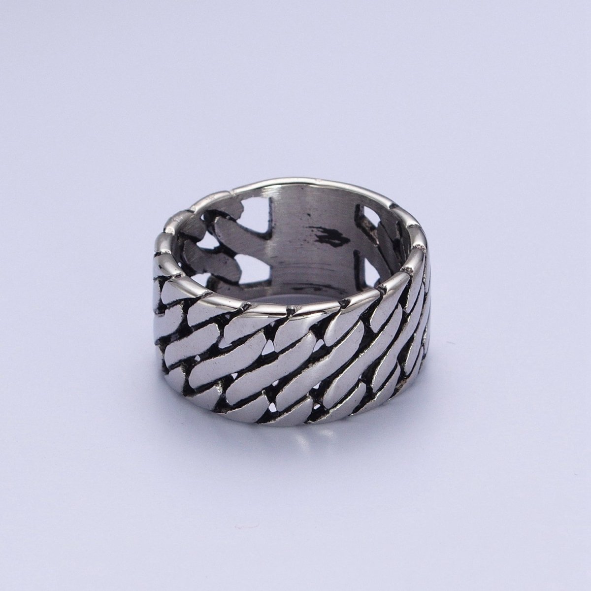 Stainless Steel Geometric S Curb Wide Band Ring in Silver & Gold | Y-410 ~ Y-413, Y-430 ~ Y-433 - DLUXCA