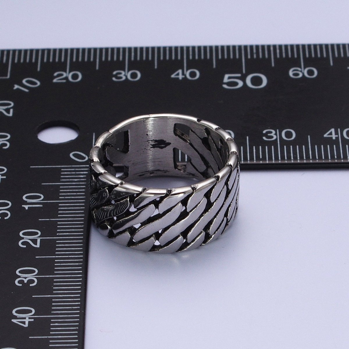 Stainless Steel Geometric S Curb Wide Band Ring in Silver & Gold | Y-410 ~ Y-413, Y-430 ~ Y-433 - DLUXCA