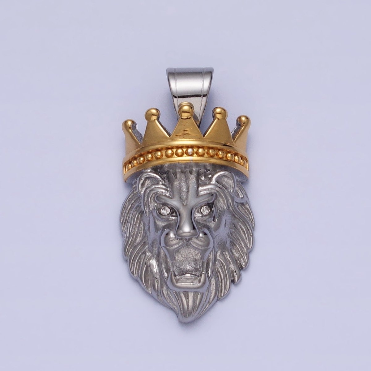 Stainless Steel Gold Crowned Roaring Lion King Pendant in Gold & Silver J-749 J-752 - DLUXCA