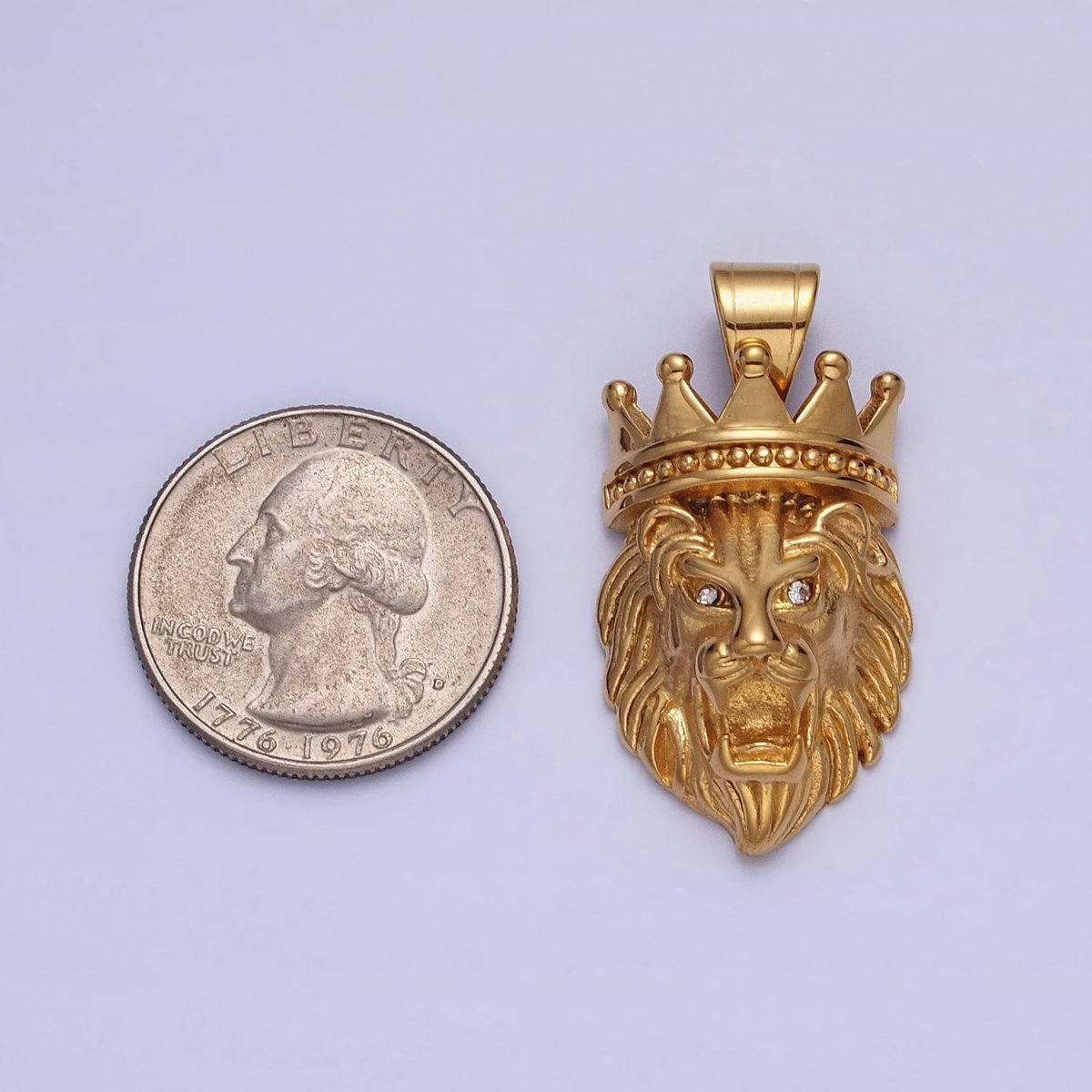 Stainless Steel Gold Crowned Roaring Lion King Pendant in Gold & Silver J-749 J-752 - DLUXCA