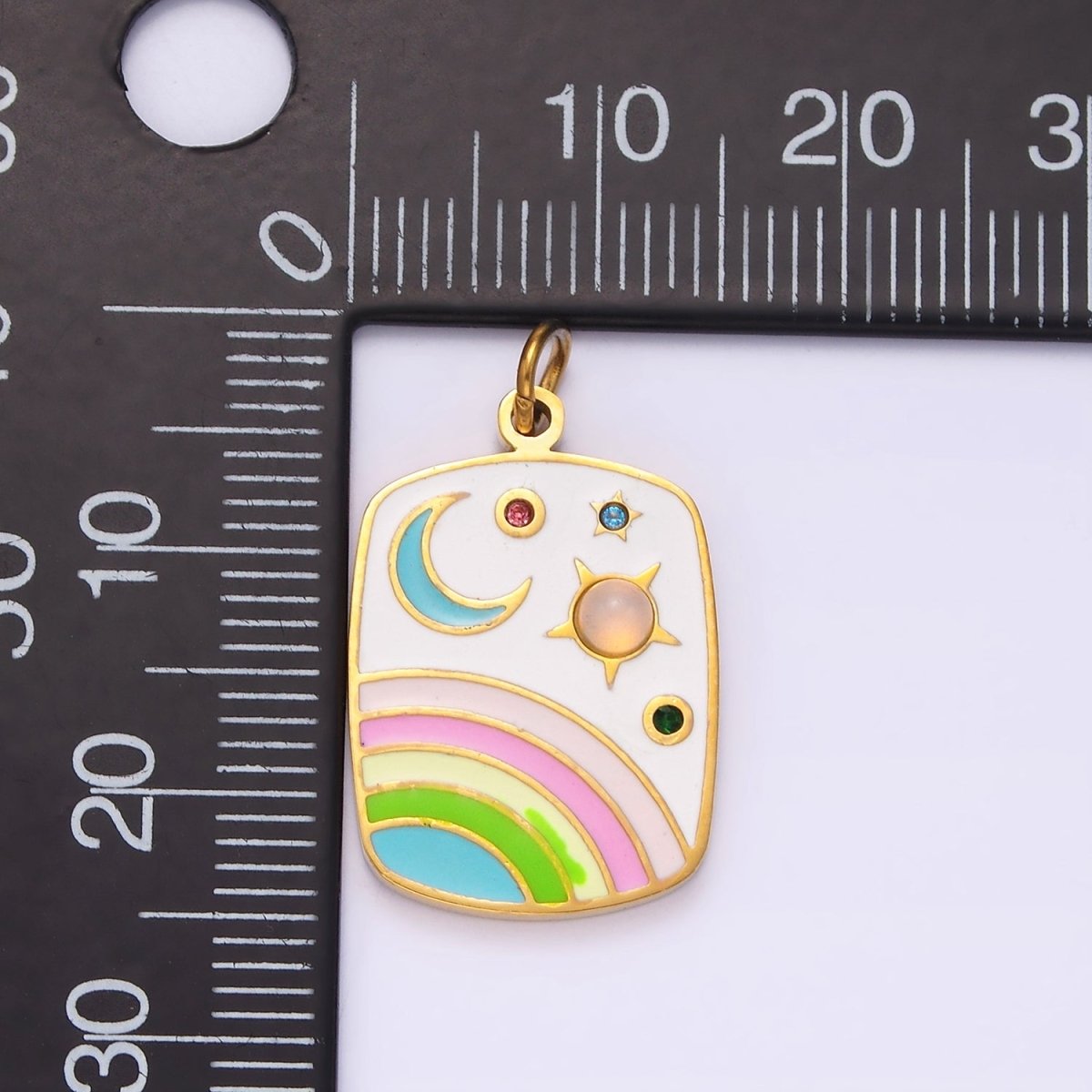 Stainless Steel Gold Enamel Rainbow Charm Crescent Moon Sun Star Pendant Charm for Necklace Bracelet Celestial Jewelry | P-649 - DLUXCA