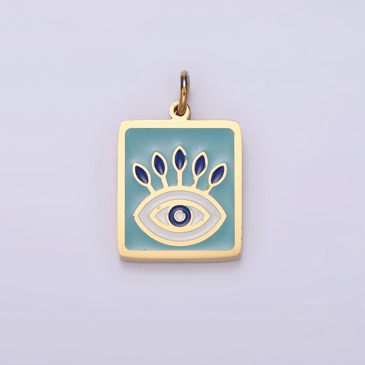 Stainless Steel Gold Eye Pendant Charm for Necklace Bracelet Teal Blue Enamel Jewelry | P-633 - DLUXCA