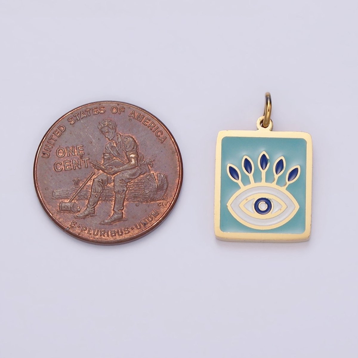 Stainless Steel Gold Eye Pendant Charm for Necklace Bracelet Teal Blue Enamel Jewelry | P-633 - DLUXCA