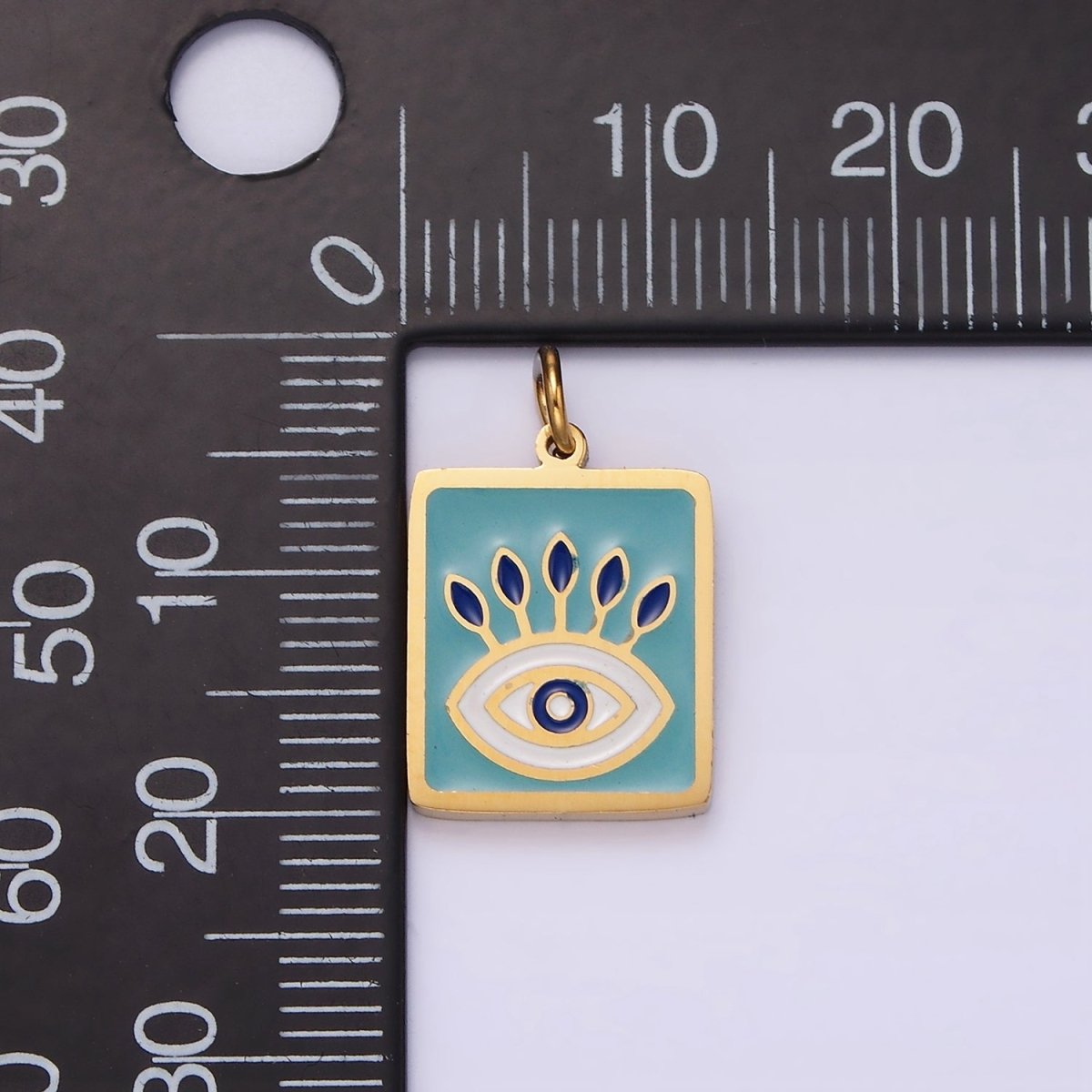 Stainless Steel Gold Eye Pendant Charm for Necklace Bracelet Teal Blue Enamel Jewelry | P-633 - DLUXCA