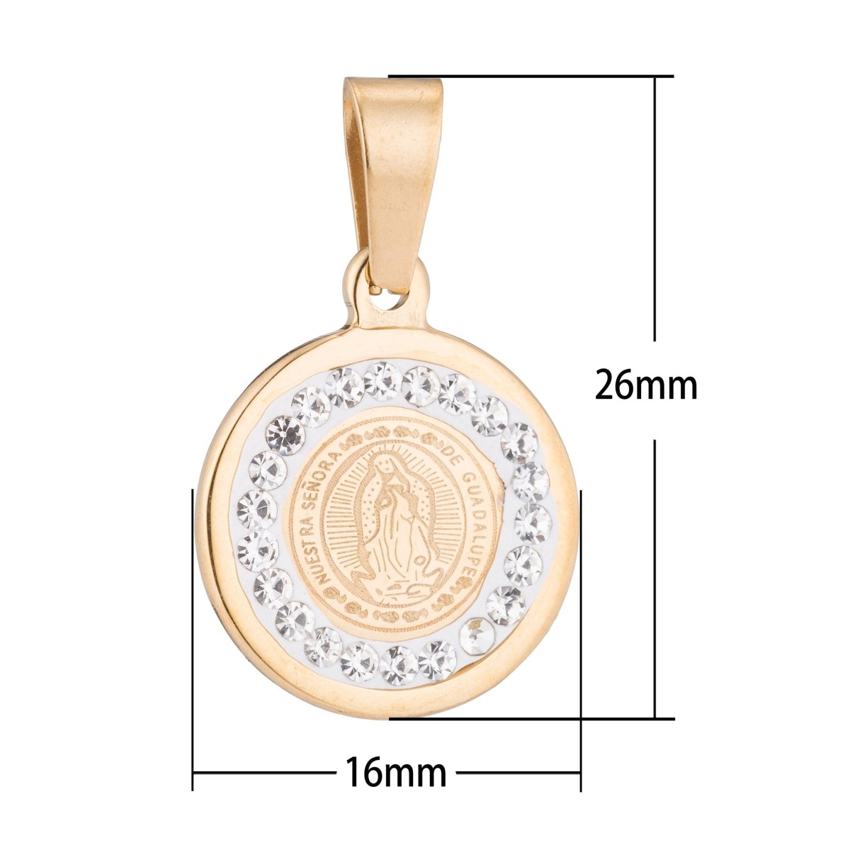 Stainless Steel Gold Fill Mother Mary Lady Guadalupe DIY Cubic Zircon Bracelet Necklace Pendant Charm Bead Bails Finding for Jewelry Making J-531 - DLUXCA